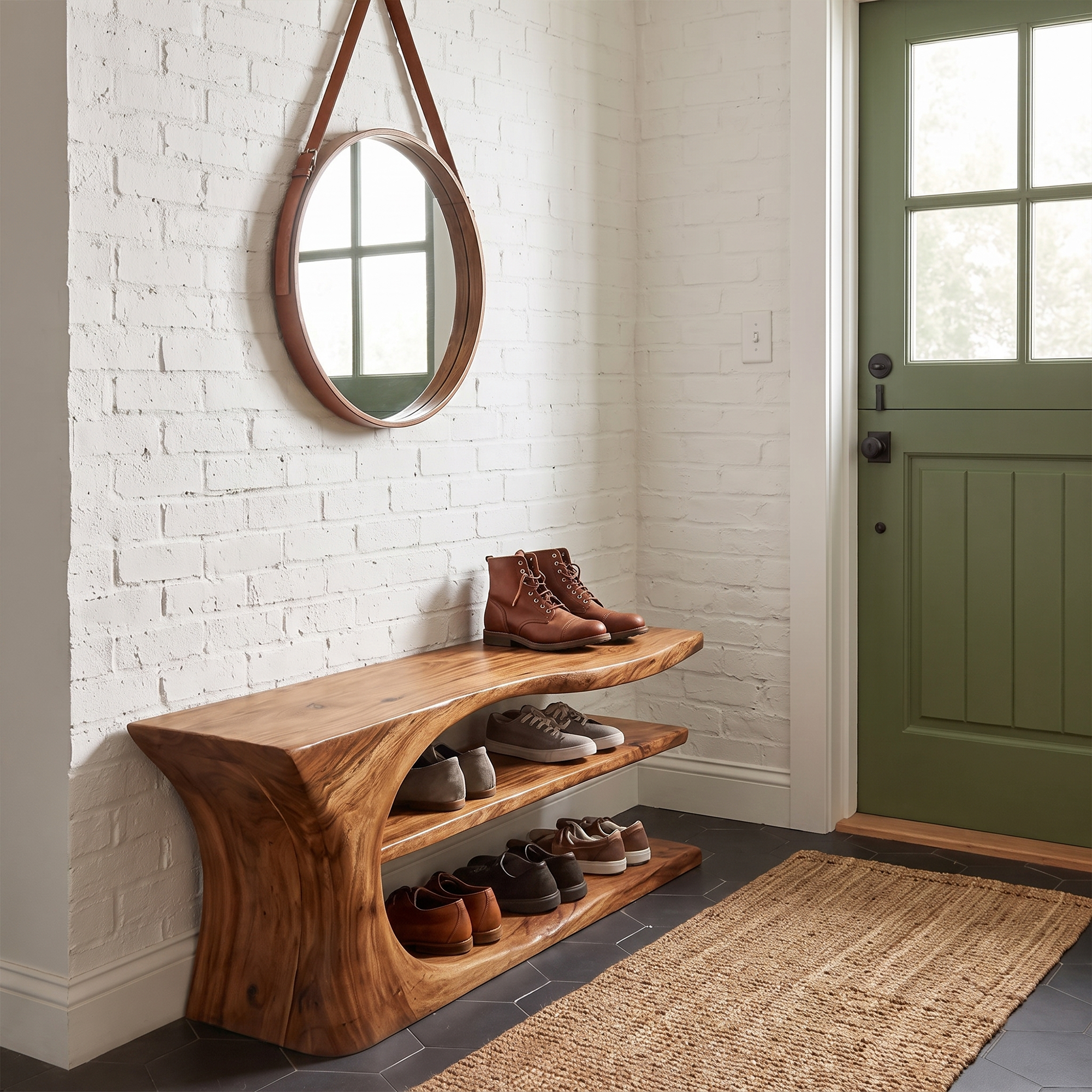 Mid Century Handcrafted Wooden Shoe Storage Bench Home SINLKISB053