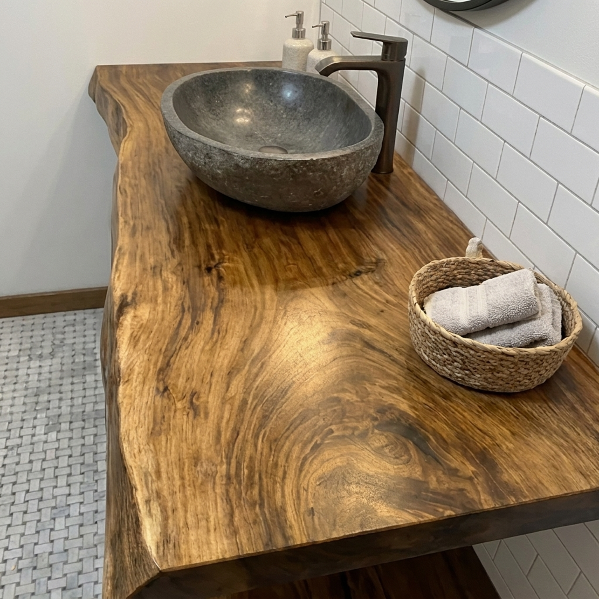 Mid Century Bathroom Vanity Shelf Curved Edge Wood Bathroom Look SINLKIBRV232
