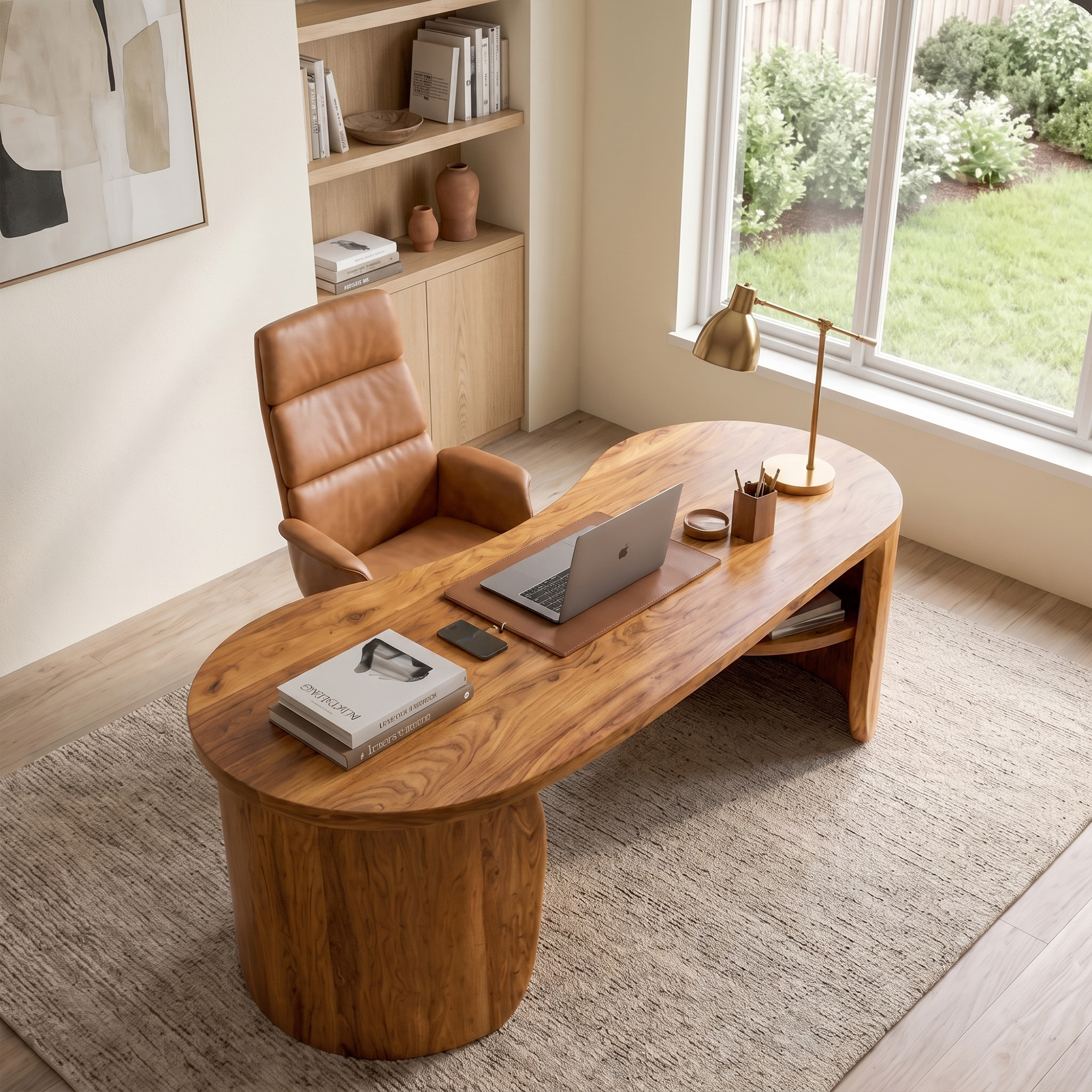 Minimal Wooden Desk With Clean Lines And Built In Storage For Home Office SINLKIDK110