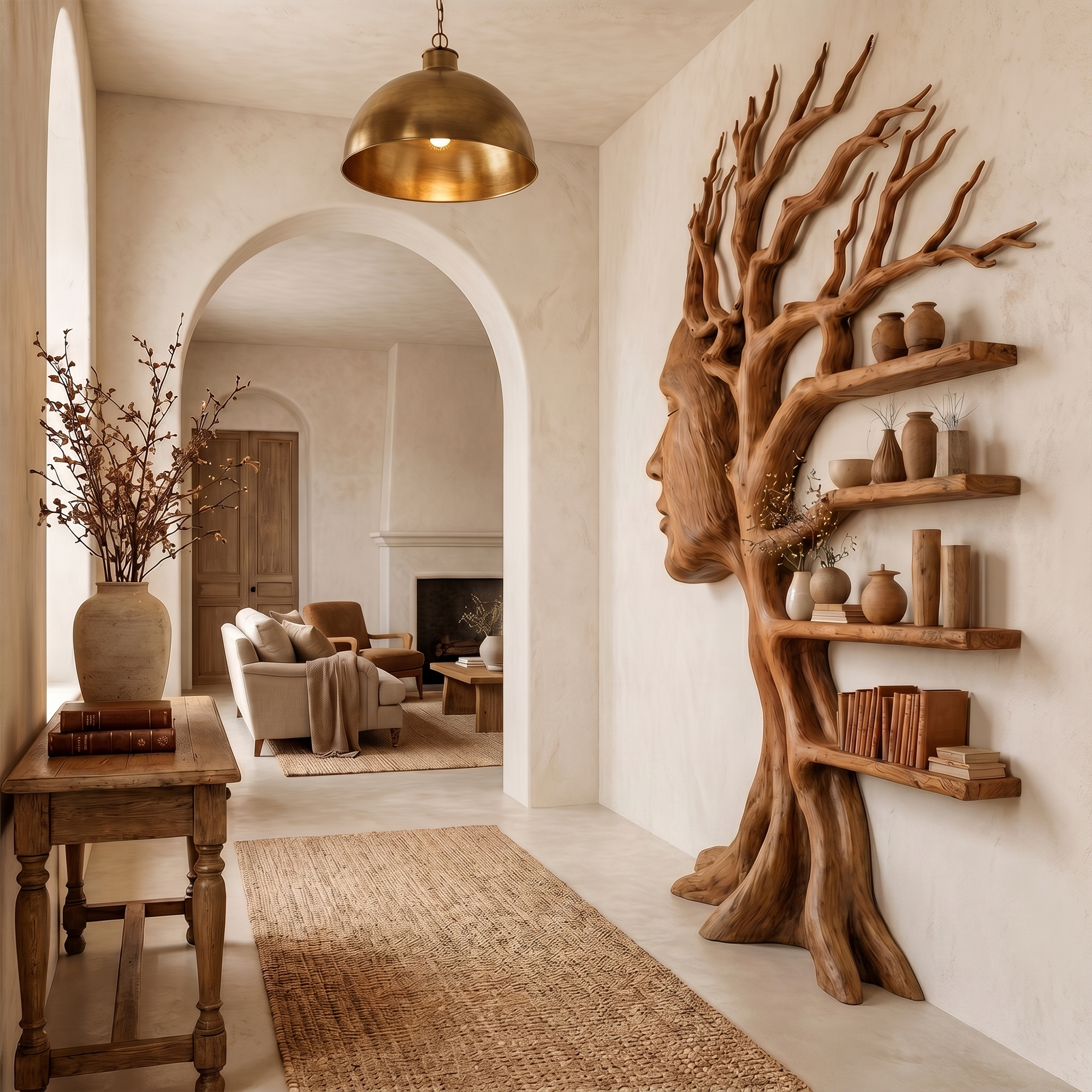 Fantasy Tree Bookshelf With Sculptural Face Design And Integrated Branch Shelves For Living Room SINLKITB735