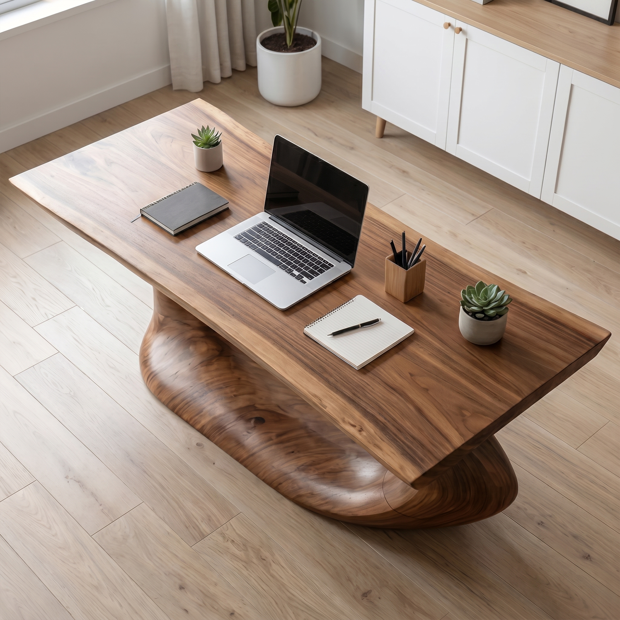 Rustic Desk With Sculptural Curved Base For Home Office SINLKIDK111