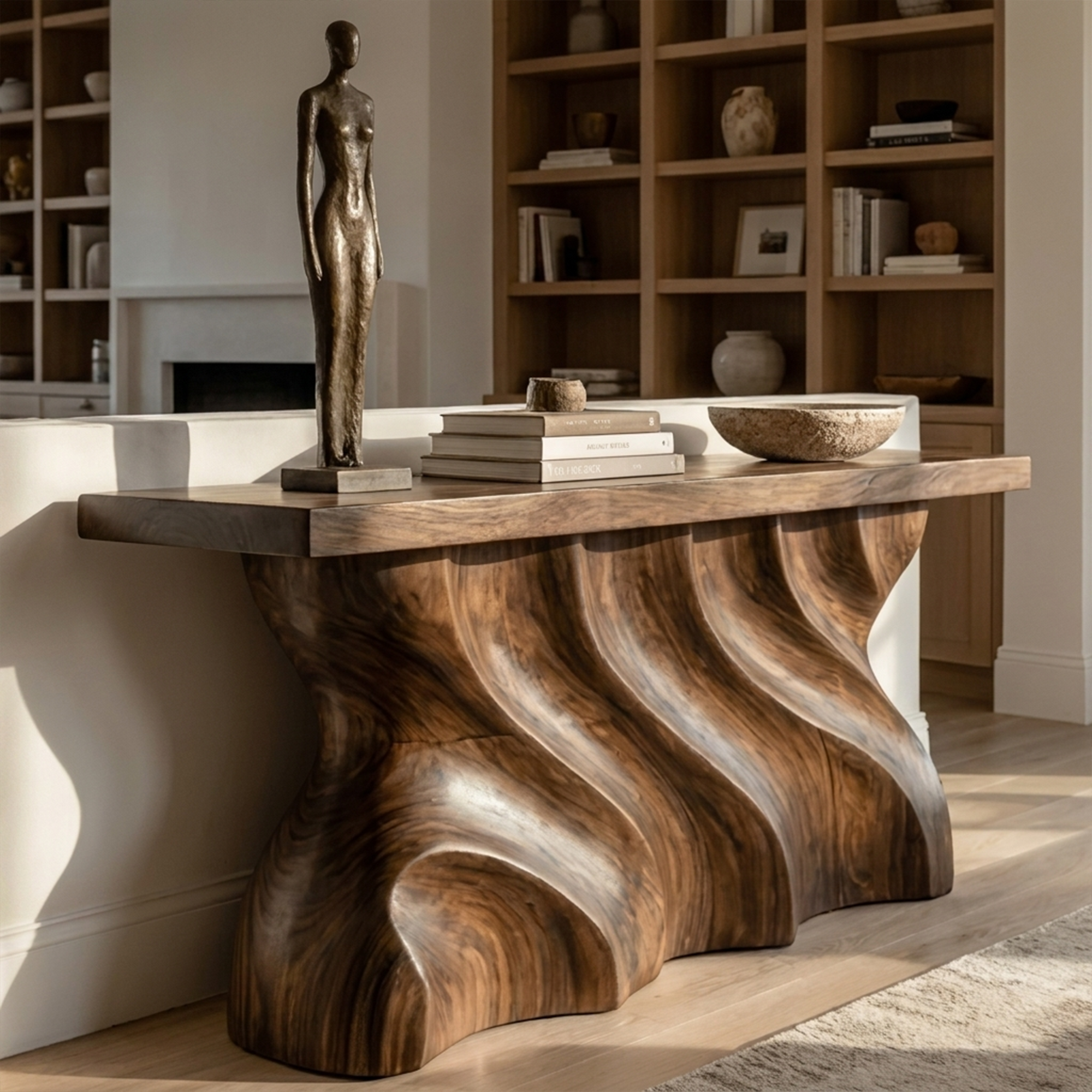 Midcentury Console Table Sculpted Wave Base Entryway Display SINLKICS404