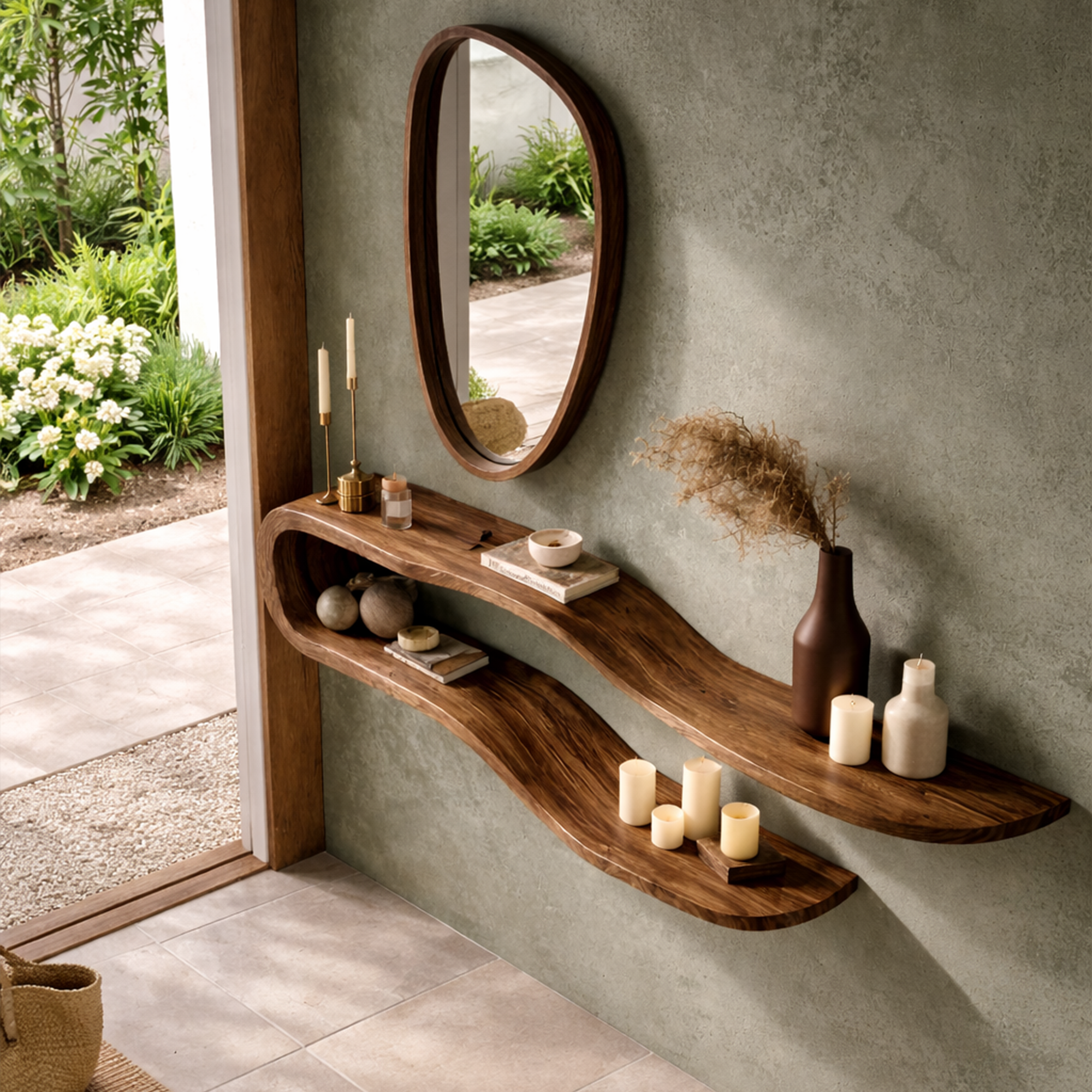 Organic Curved Floating Wall Shelf For Living Room And Bedroom SINLKIFL534