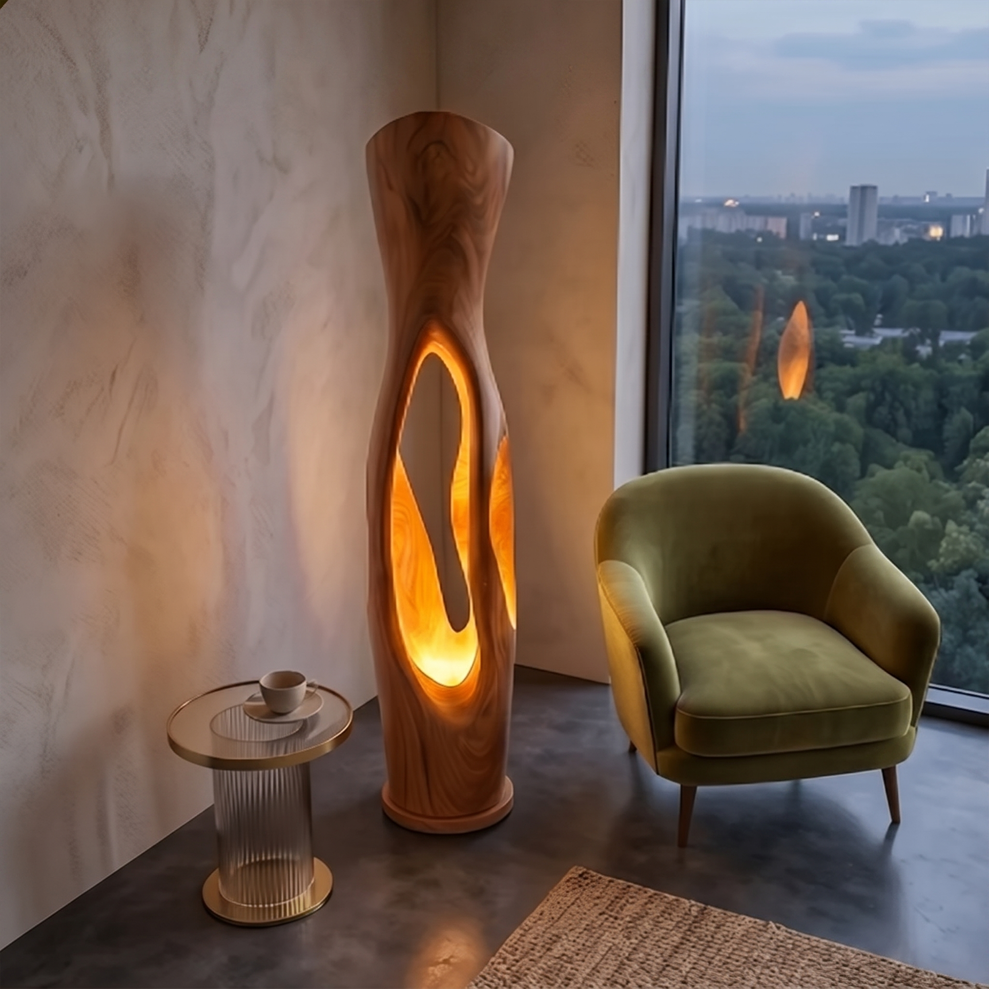 Modern Organic Floor Lamp With Illuminated Hollow Wood Design For Living Room SINLKIFLP102