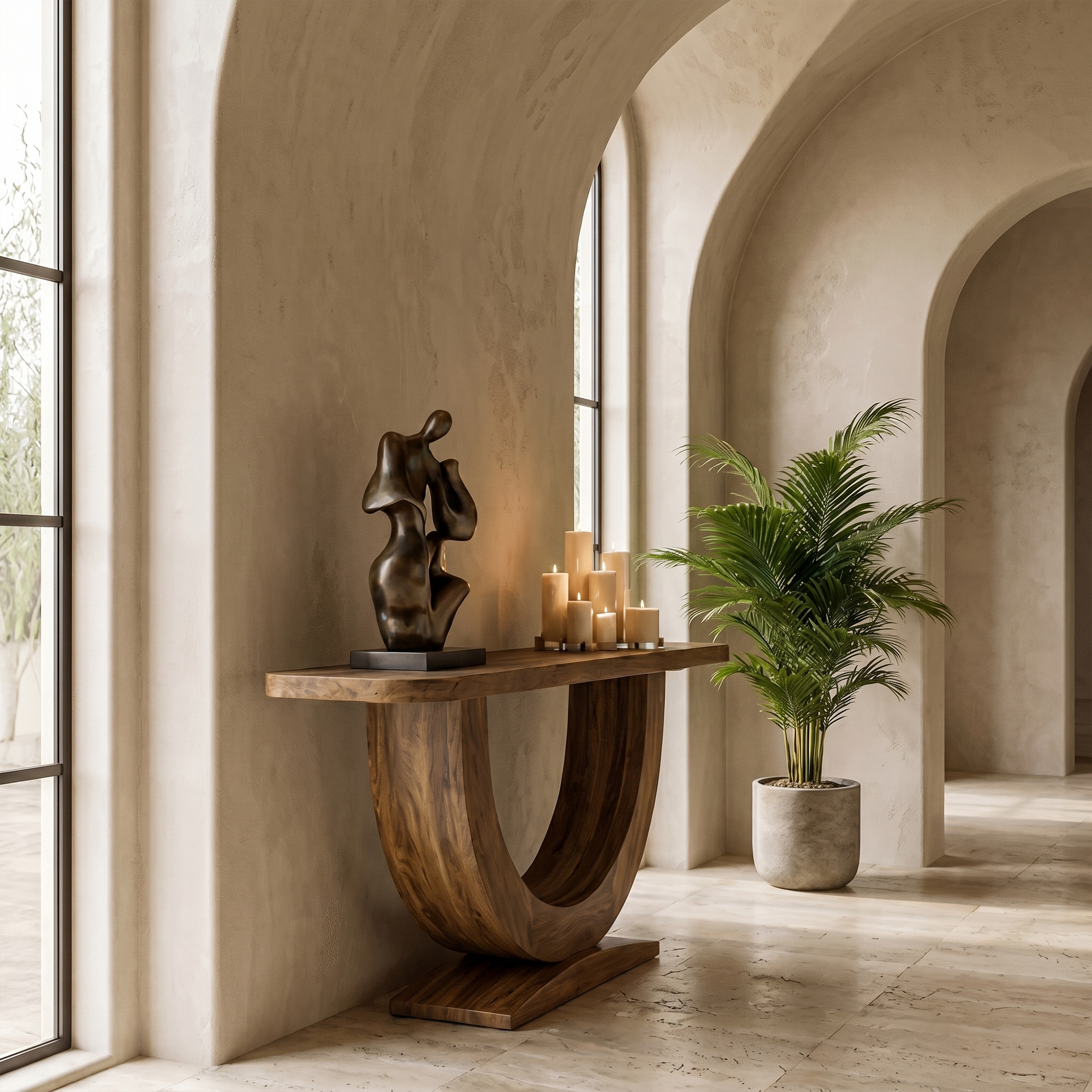 Contemporary Organic Console Table With U Shape Pedestal Base For Entryway And Living Room SINLKICS597