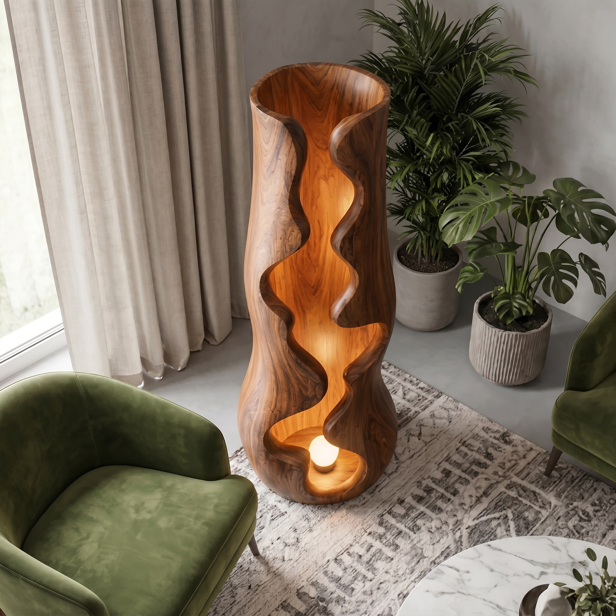 Organic Floor Lamp With Sculptural Wave Wood Design For Living Room And Bedroom SINLKIFLP105