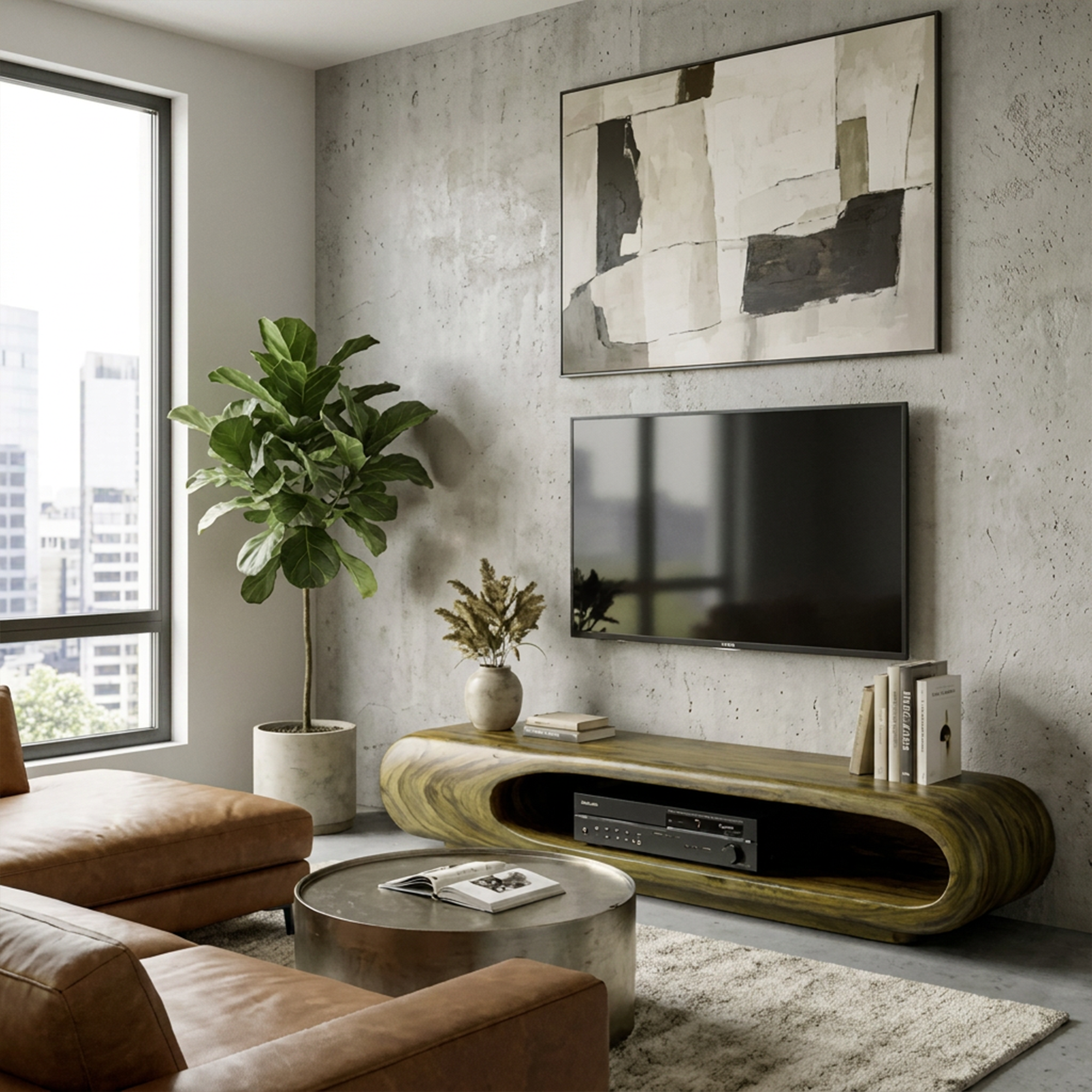 Sculptural Wood TV Stand Entertainment Unit Living Room SINLKITC014