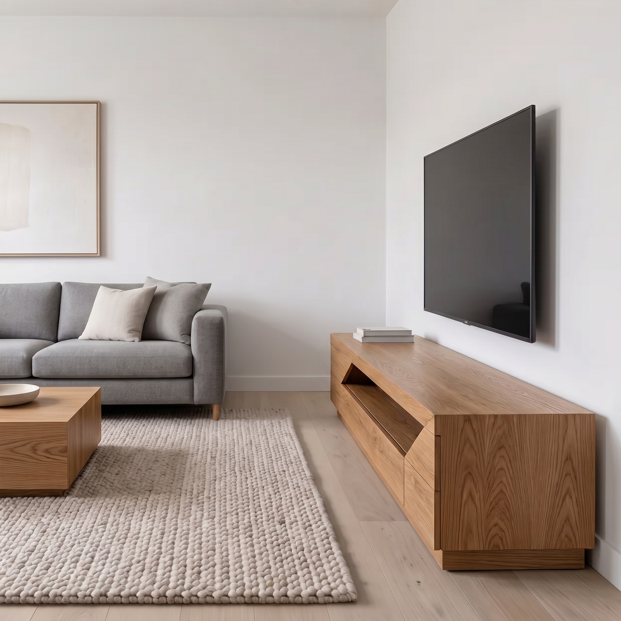 Minimal TV Console With Natural Wood Grain Design For Living Room SINLKITC057