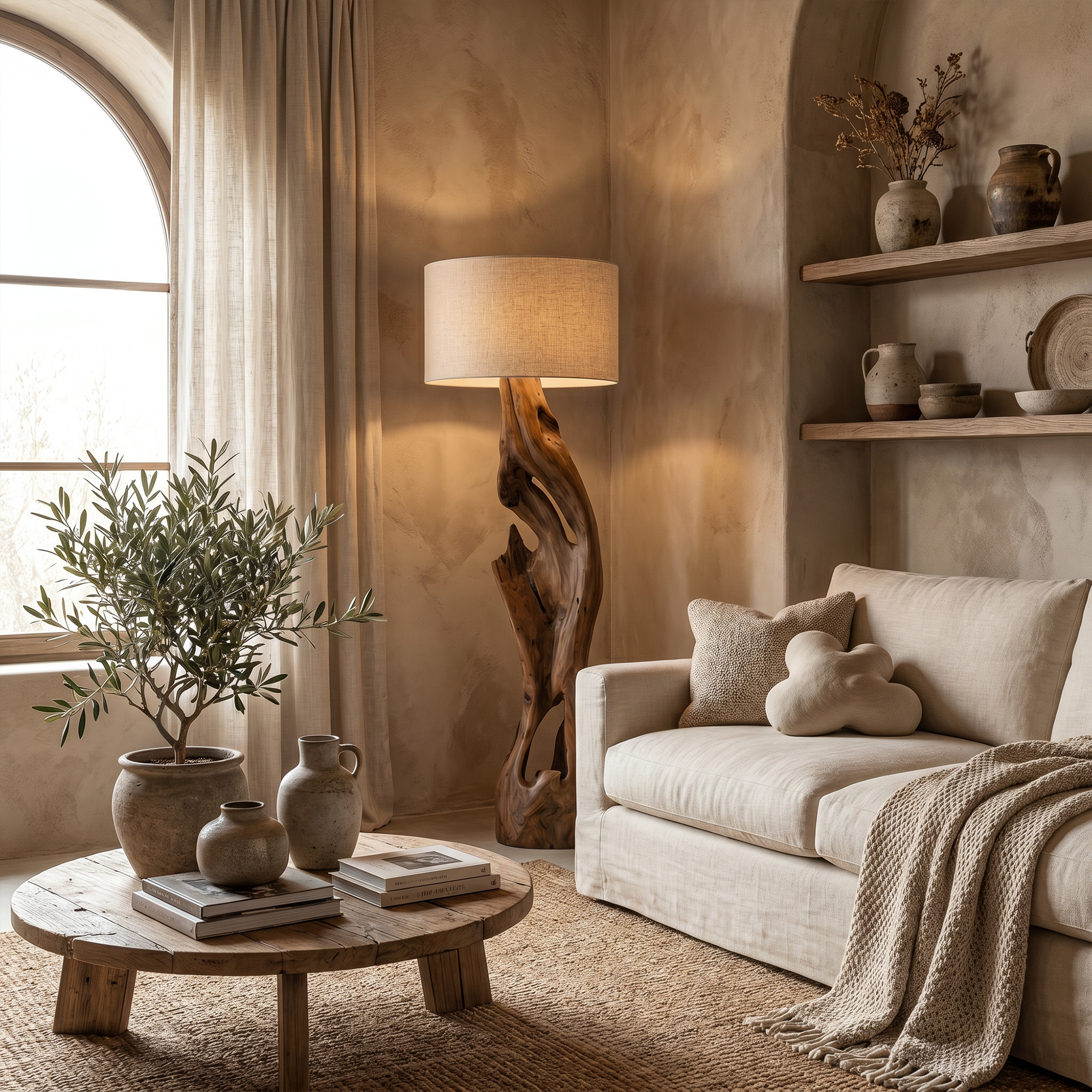 Sculptural Floor Lamp With Solid Wood Open Form Design For Living Room SINLKIFLP089