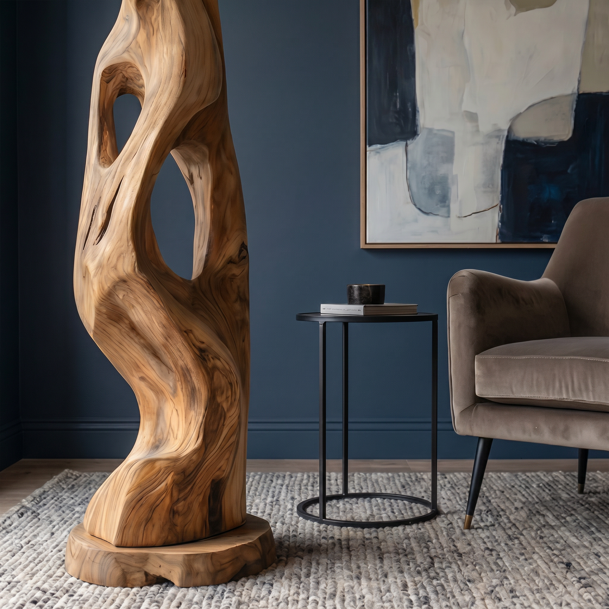 Organic Modern Standing Lamp With Artistic Solid Wood Base For Living Room SINLKIFLP090