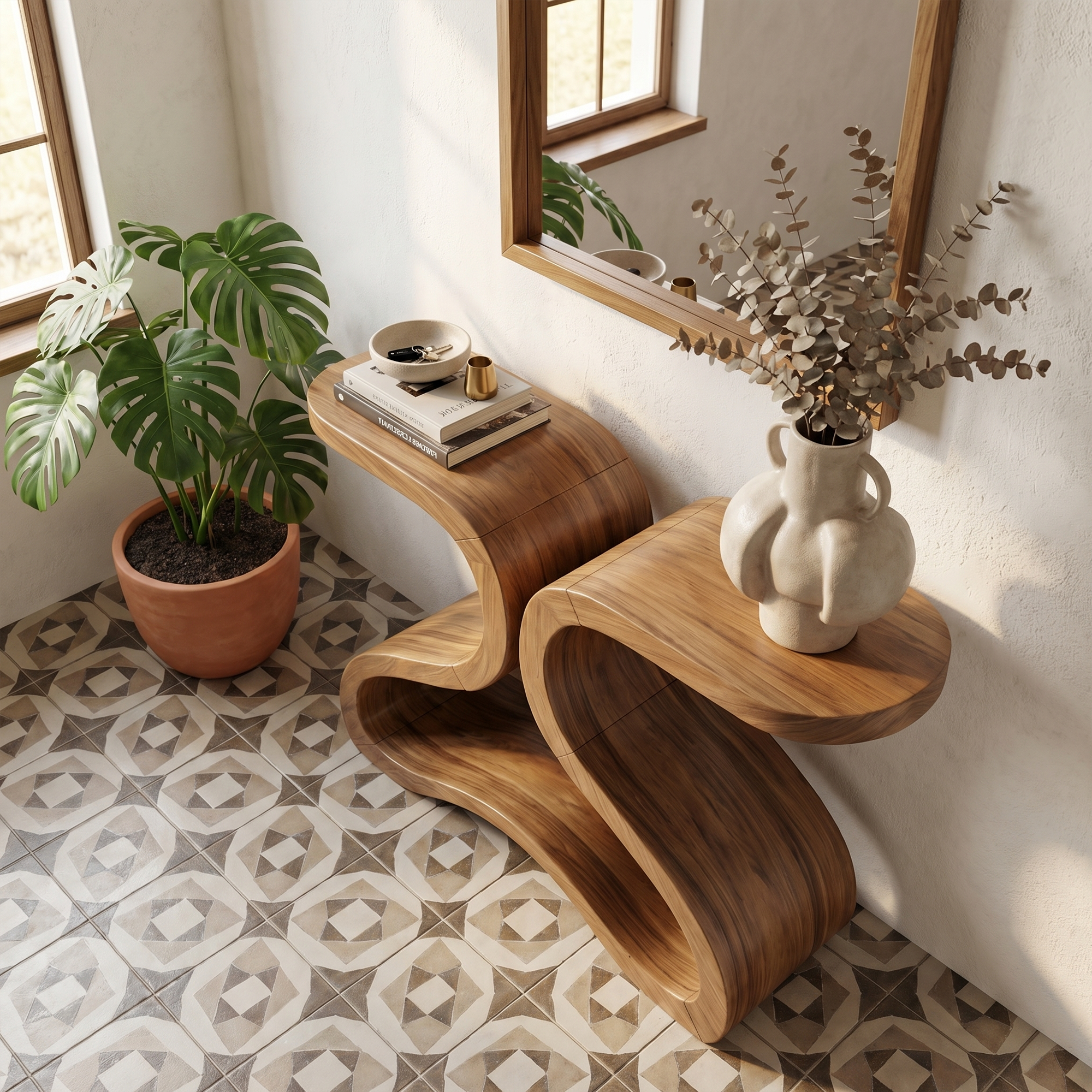 Organic Curved Console Table For Entryway And Living Room SINLKICS568