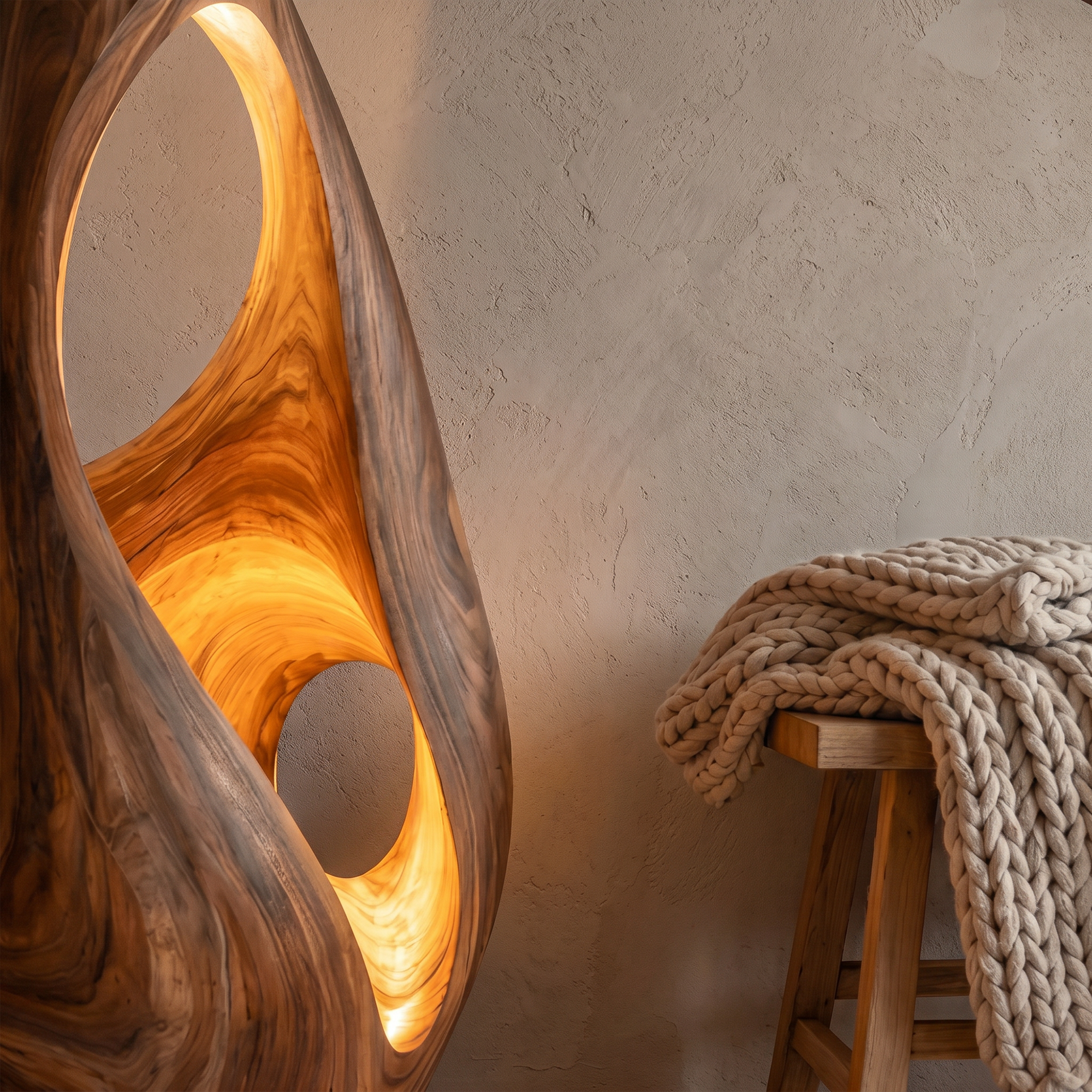 Nature Inspired Floor Lamp With Sculptural Solid Wood Form For Living Room SINLKIFLP094