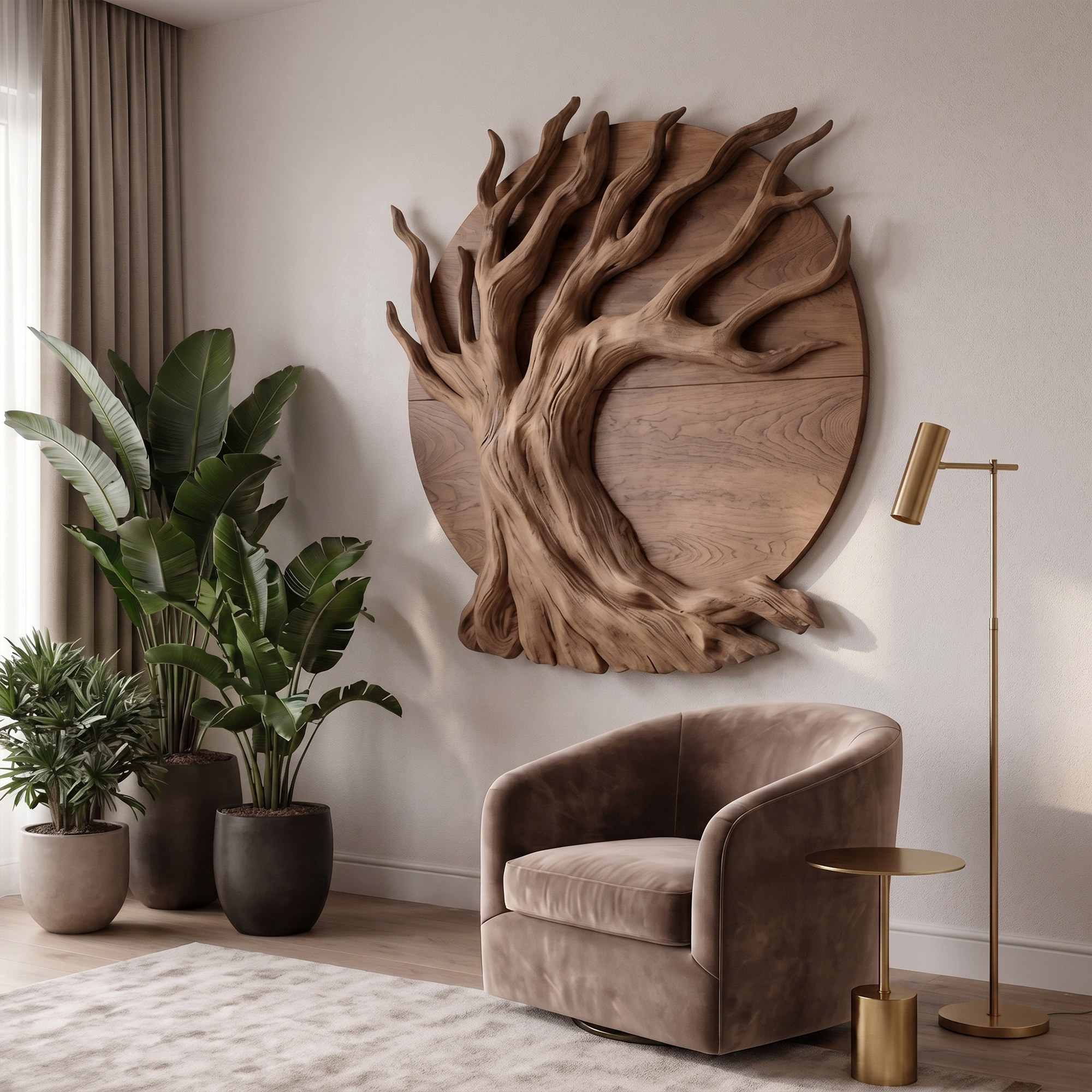 Sculptural Tree Wall Decor With Organic Circular Design For Home Interior SINLKIWD107