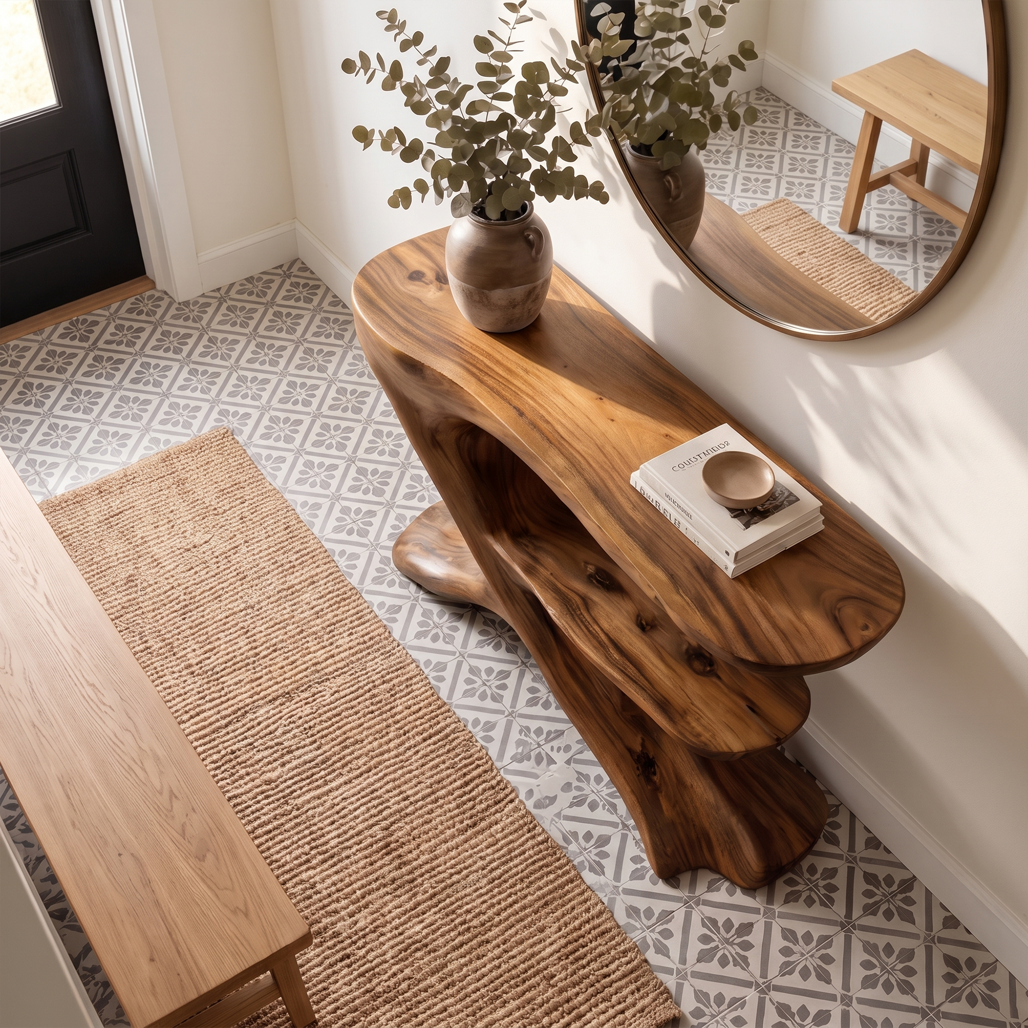 Organic Console Table Natural Wood Entryway Living Room SINLKICS535