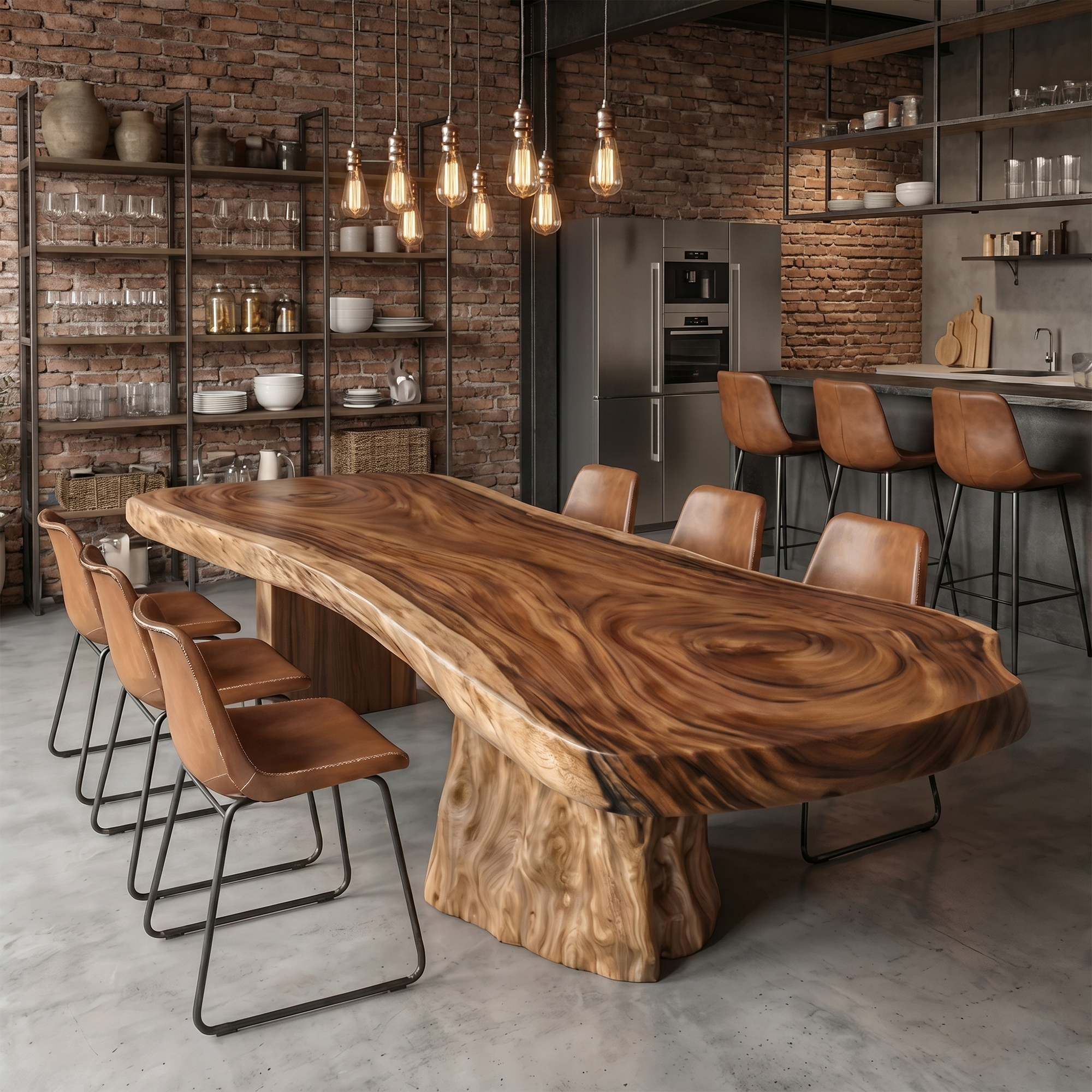 Organic Sculptural Dining Table With Live Edge Solid Wood Top And Pedestal Base For Dining Room SINLKIDT185