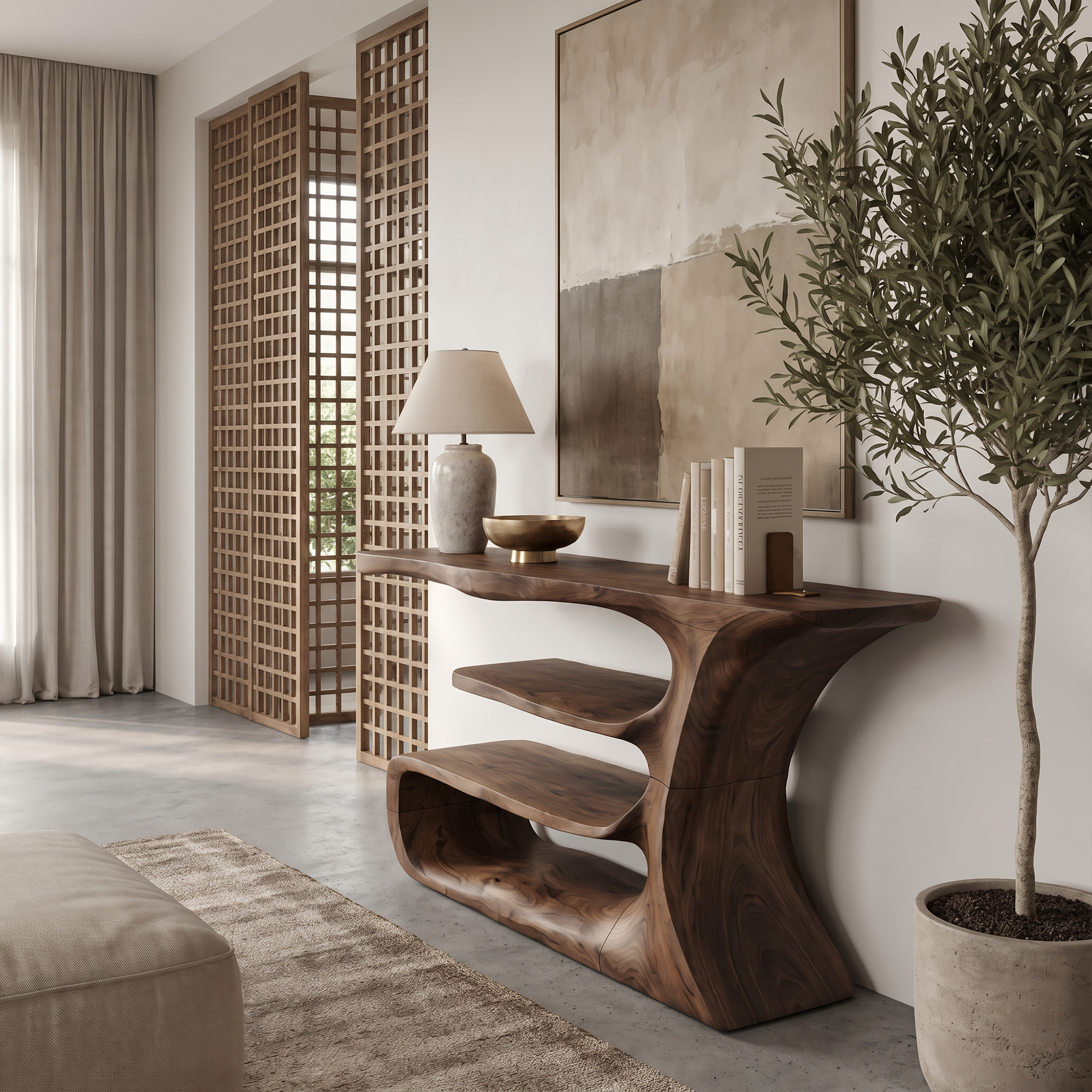 Sculptural Console Table Solid Wood For Elegant Living Room SINLKICS538