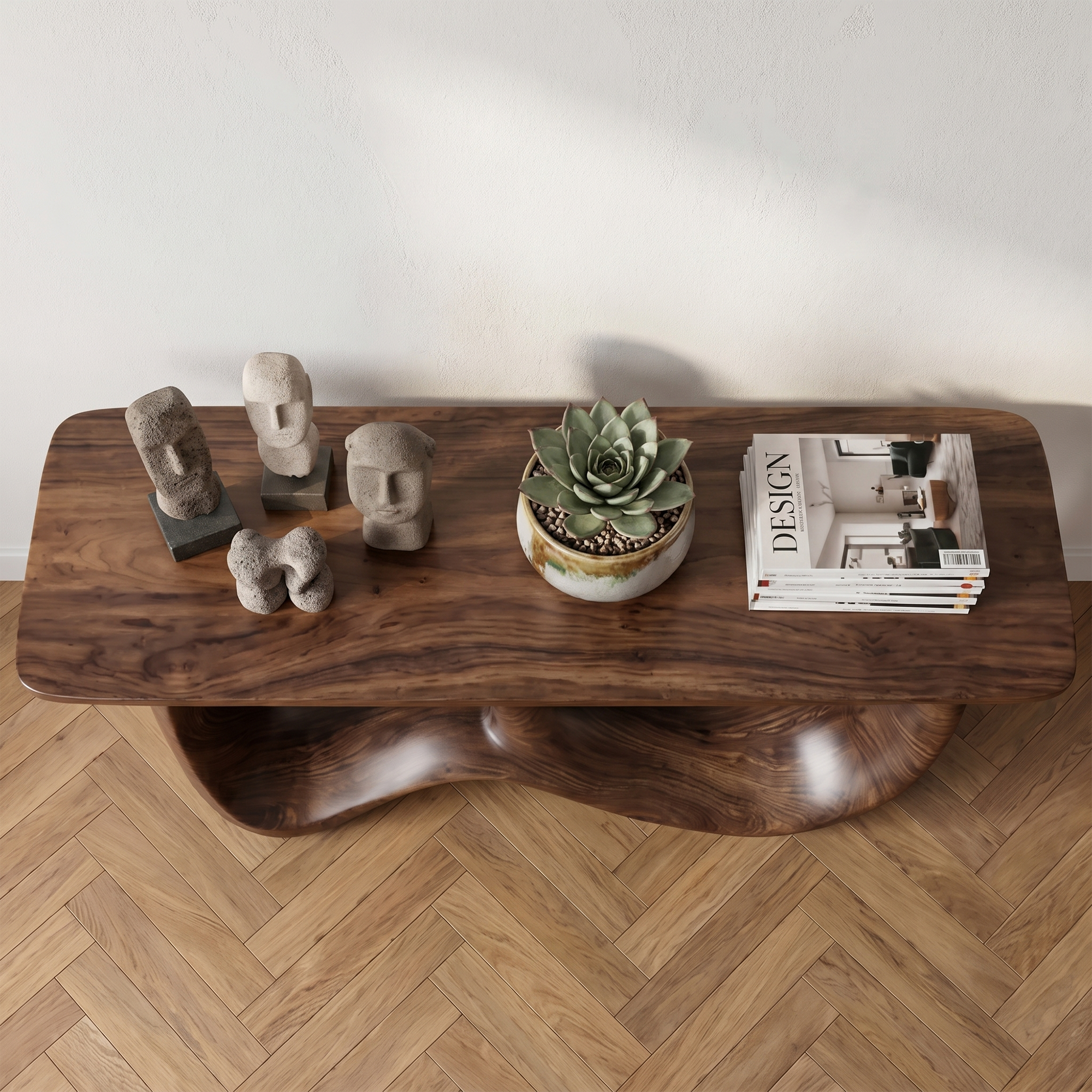 Minimalist Console Table With Flowing Loop Wood Base For Entryway SINLKICS600