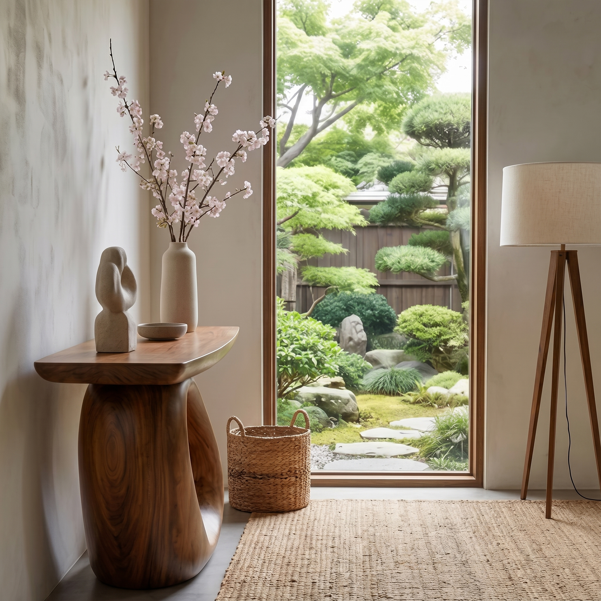 Modern Organic Console Table With Sculptural Loop Pedestal Wood Base For Entryway And Living Room SINLKICS595