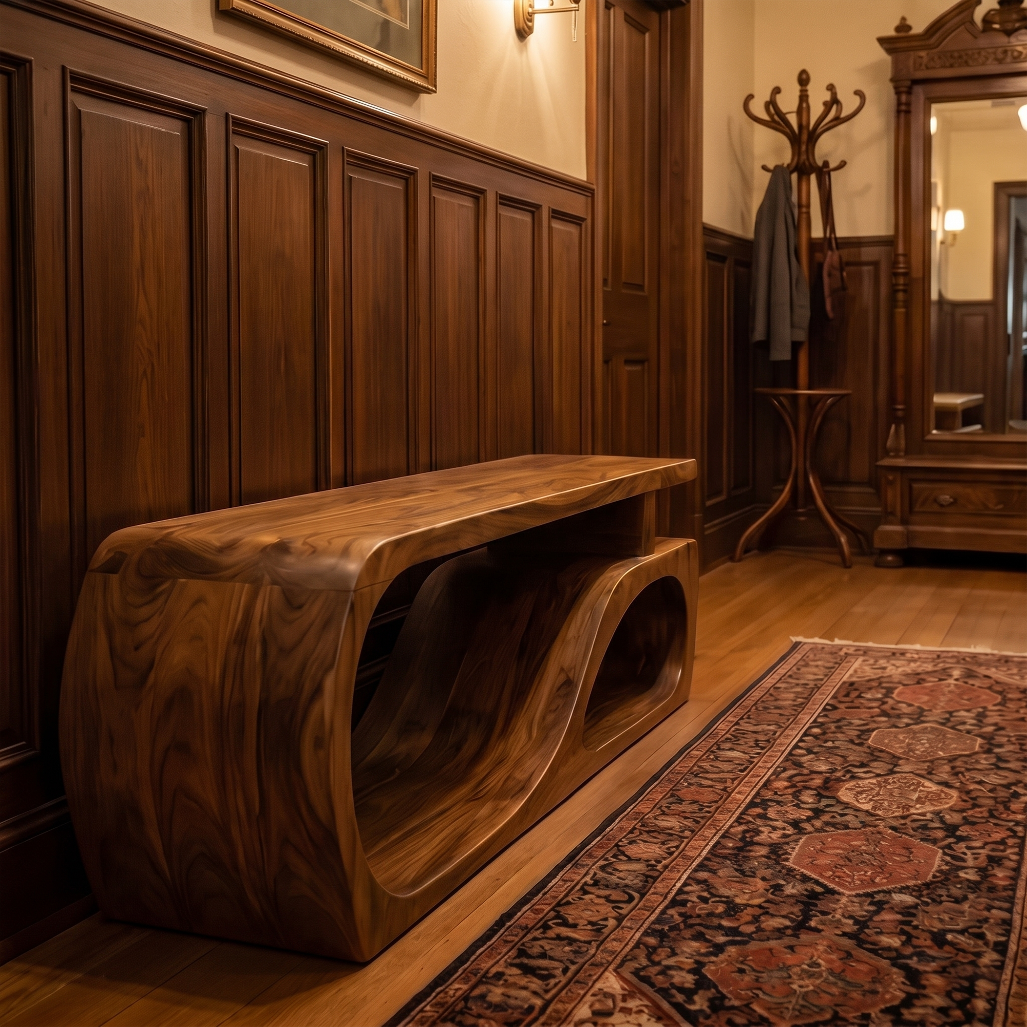 Contemporary Bench With Curved Open Shoe Storage For Entryway And Living Room SINLKIRS119