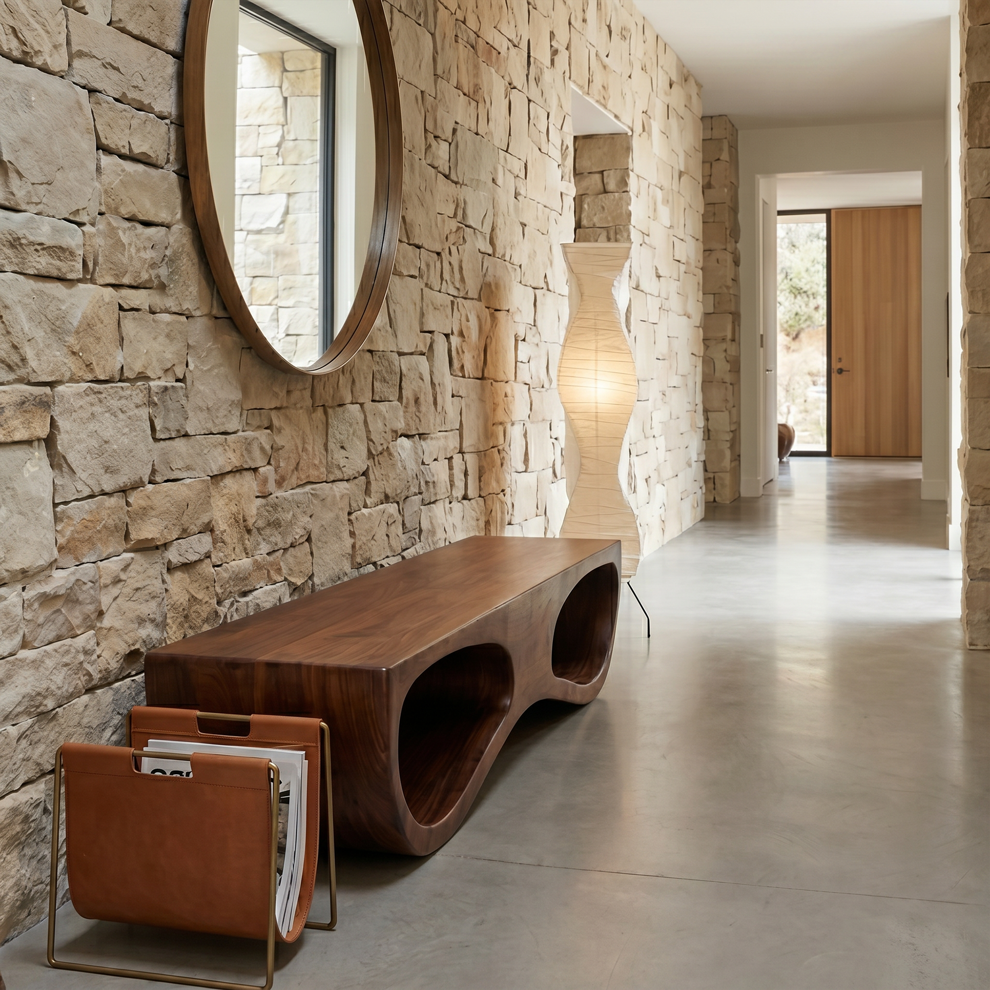 Sculptural Organic Wooden Bench For Entryway Hallway And Living Room SINLKIRS103