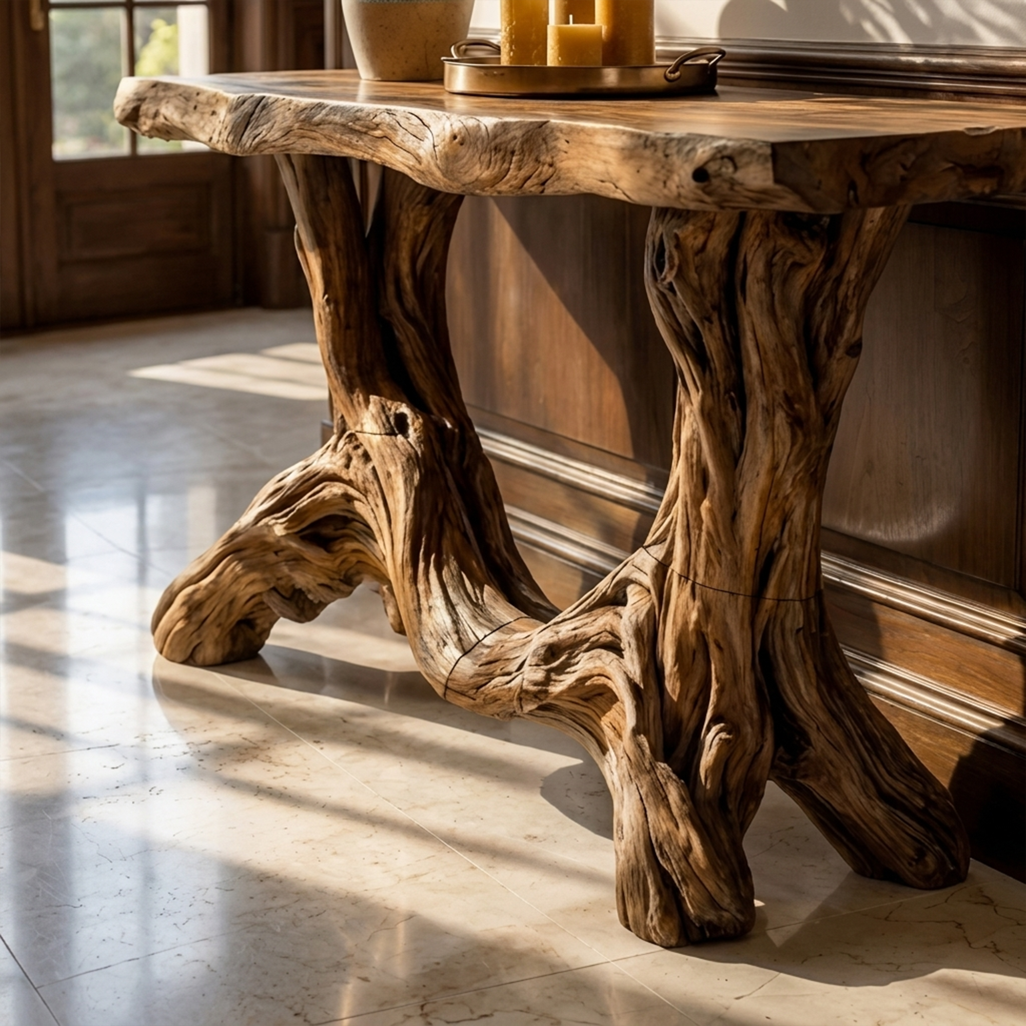 Sculptural Single Pedestal Console Table Handmade Statement Furniture For Living Room Decor SINLKICS478
