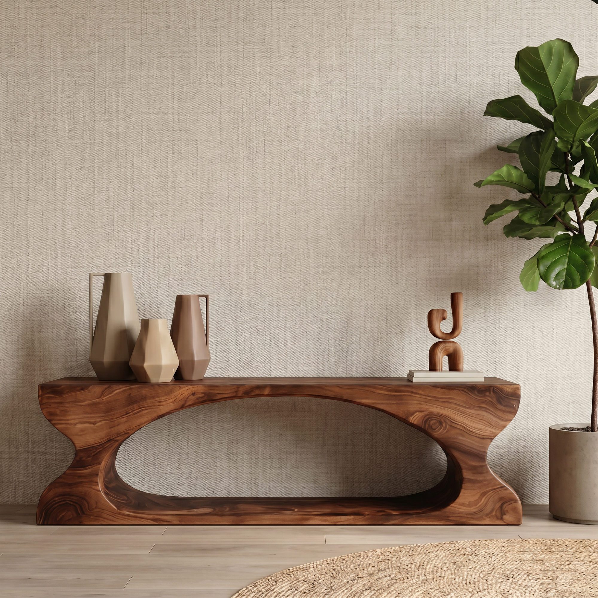 Modern Sculptural Wooden Bench With Organic Design For Entryway And Living Room SINLKIRS105