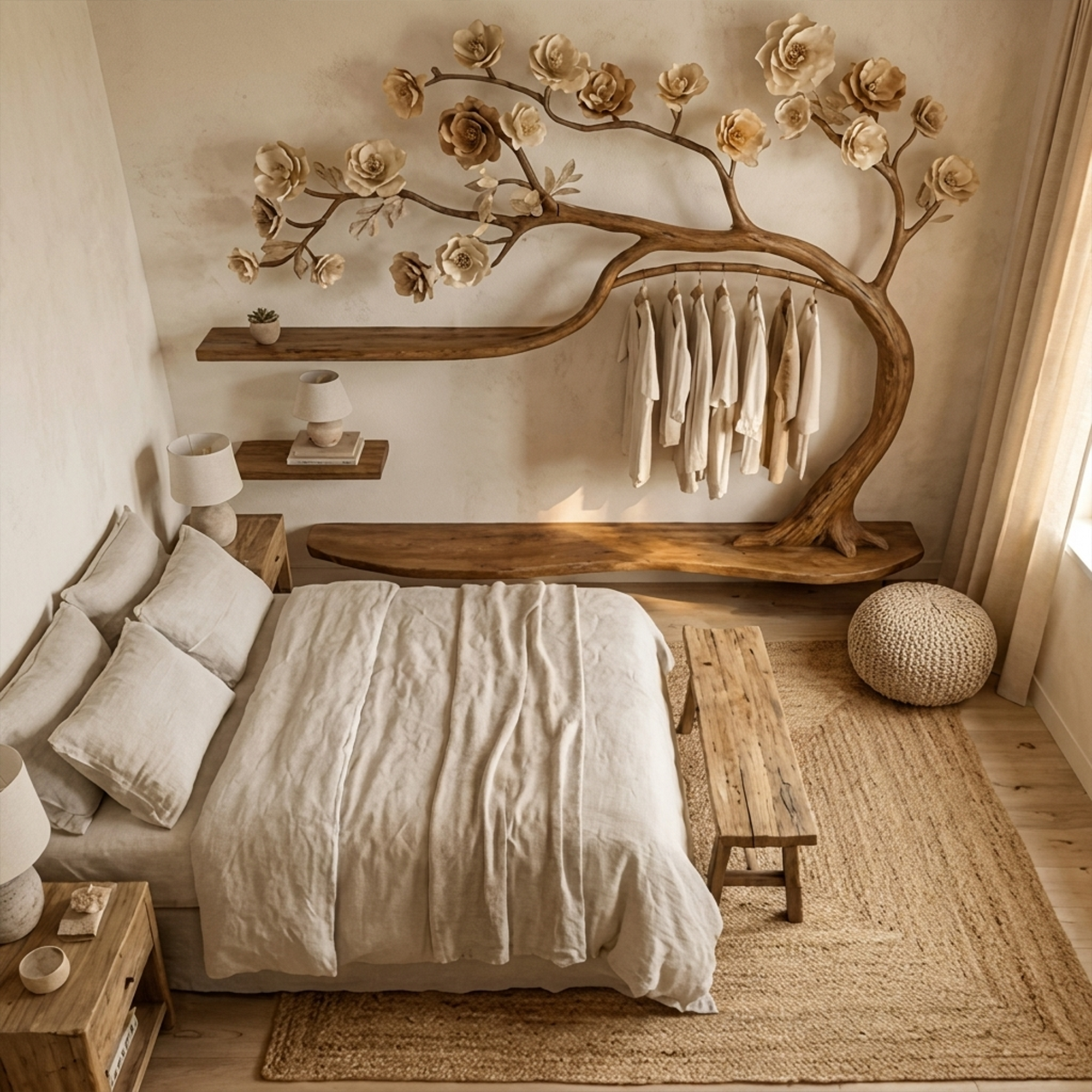 Rustic Tree Wardrobe Solid Wood Handcrafted Bedroom Storage SINLKITCR065