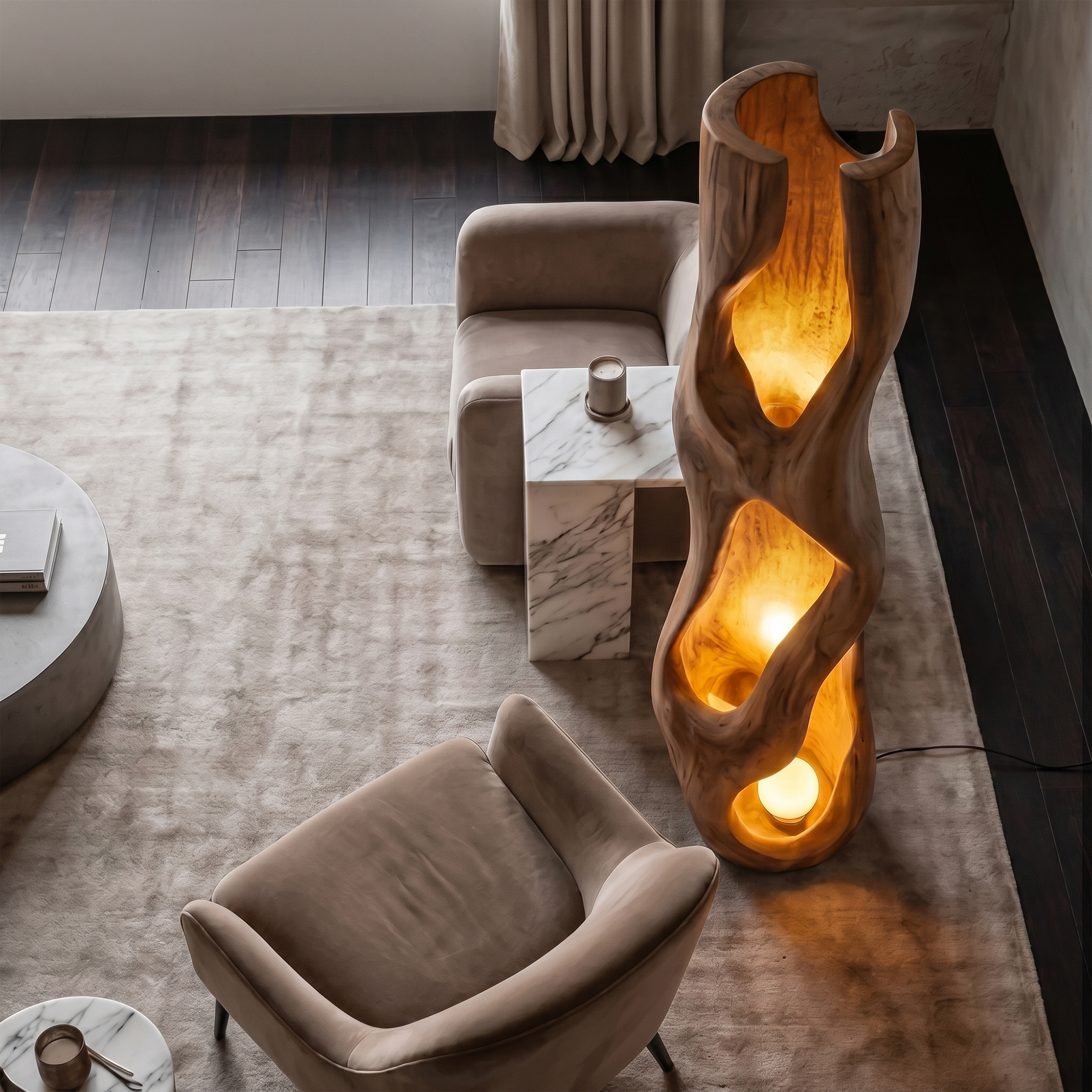 Nature Inspired Floor Lamp Carved Wood Sculpture For Living Room SINLKIFLP106