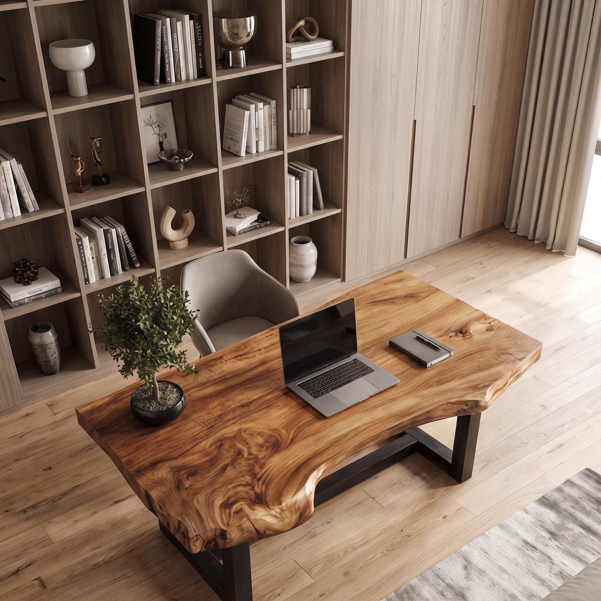 Minimal Desk With Live Edge Wooden Top For Home Office SINLKIDK157
