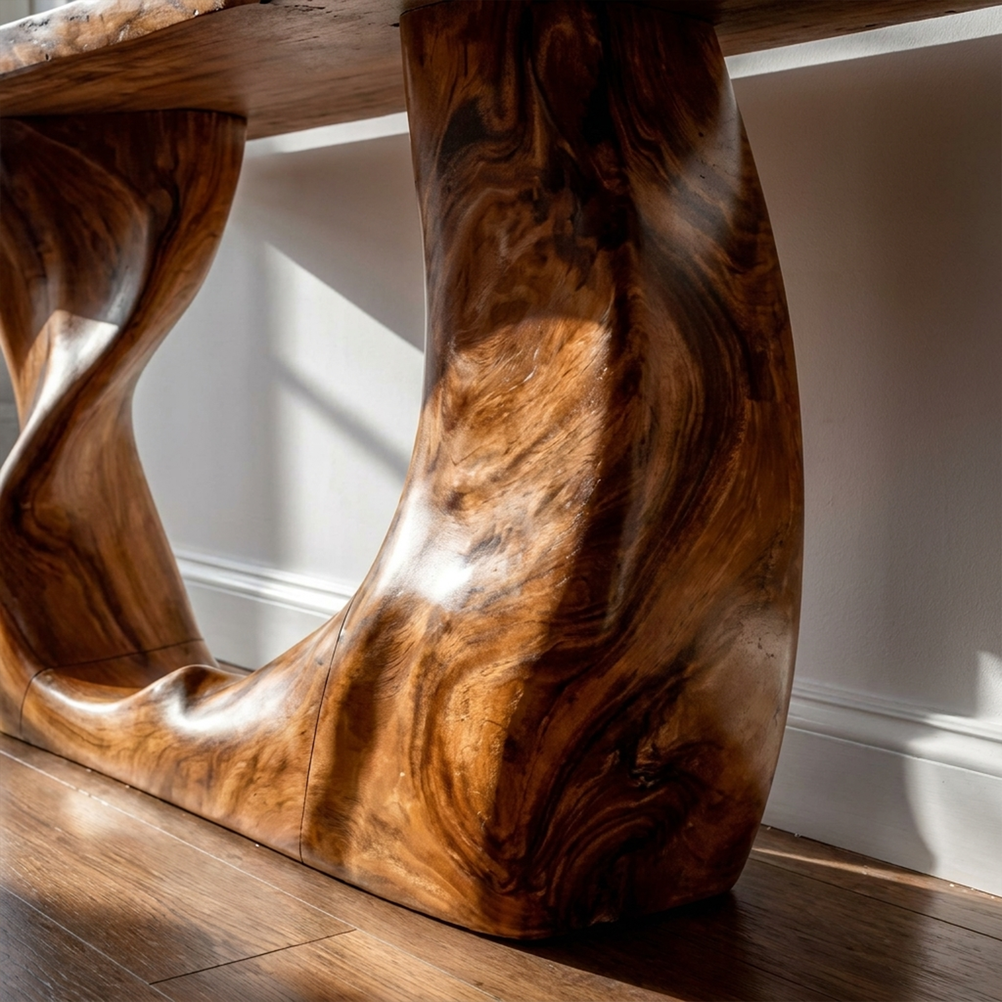 Rustic Modern Console Wavy Carved Wood Entry Hall SINLKICS406