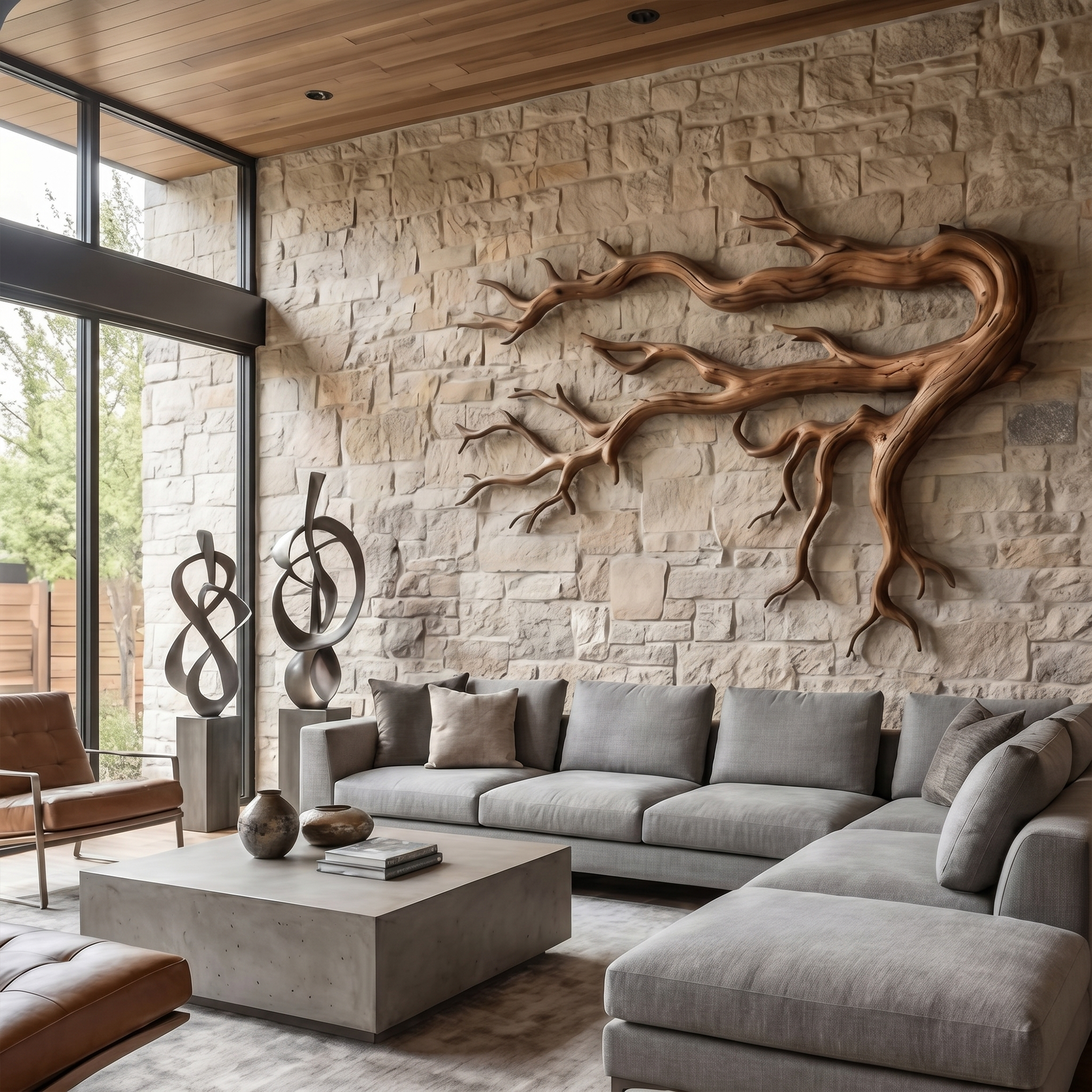 Driftwood Root Sculptural Solid Wood Wall Art Rustic Nature Inspired Decor SINLKIWD025