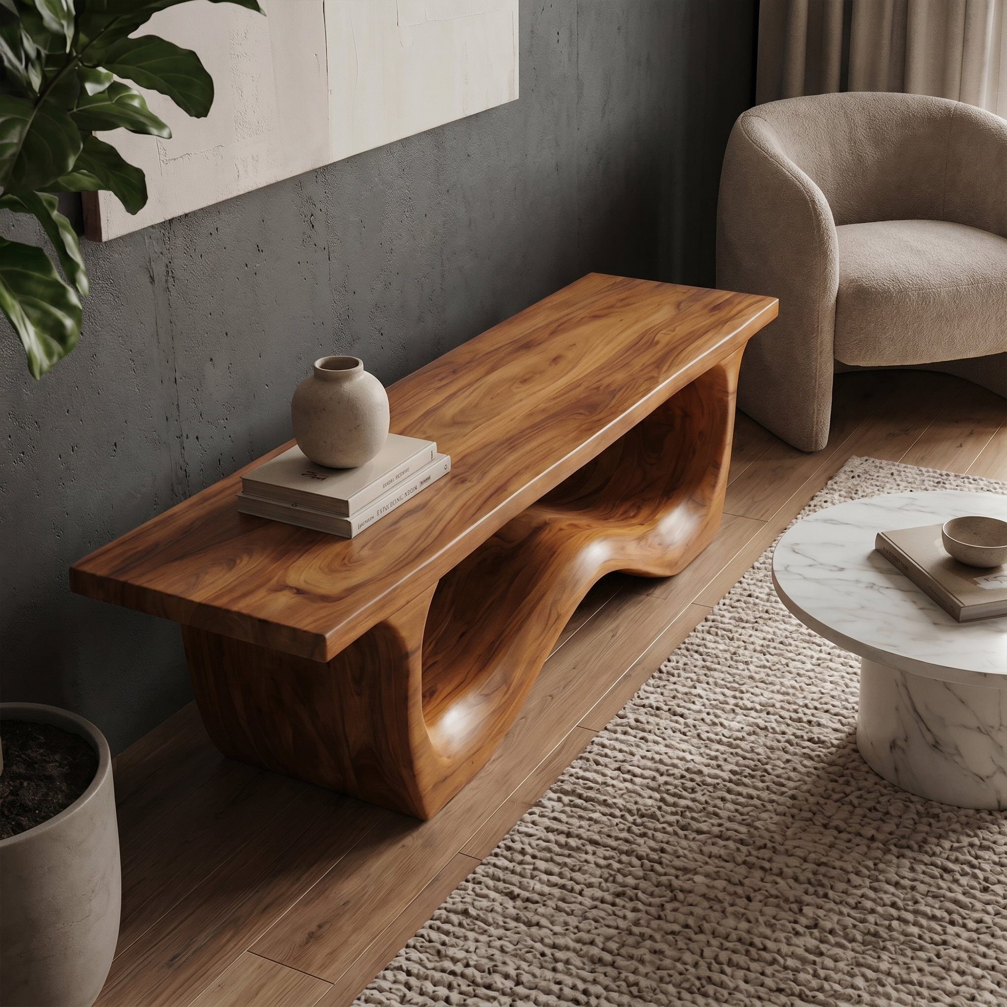 Artistic Sculptural Organic Bench For Entryway Decor SINLKIRS107