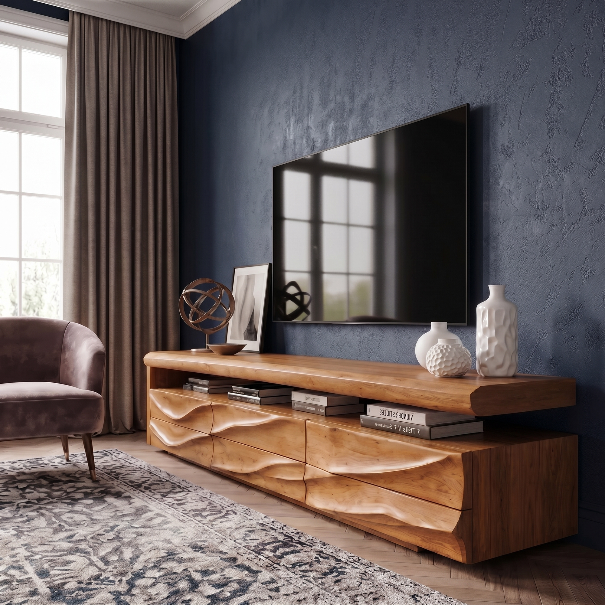 Organic Modern TV Cabinet With Handcrafted Solid Wood Design For Living Room SINLKITC050