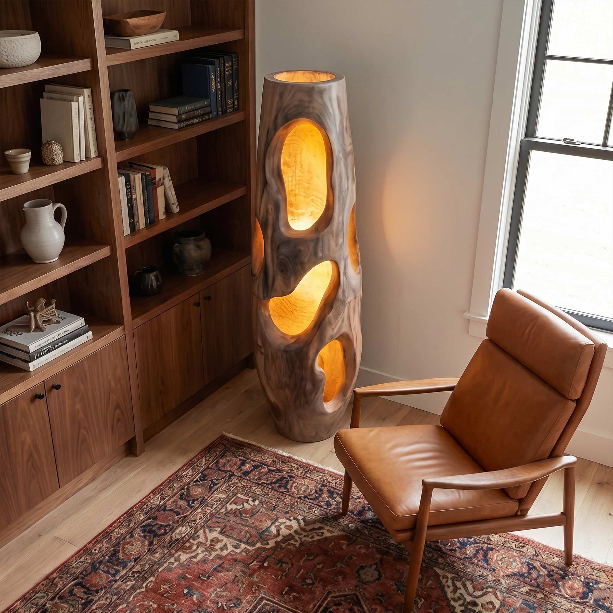 Sculptural Floor Lamp Natural Wood Form For Living Room SINLKIFLP107