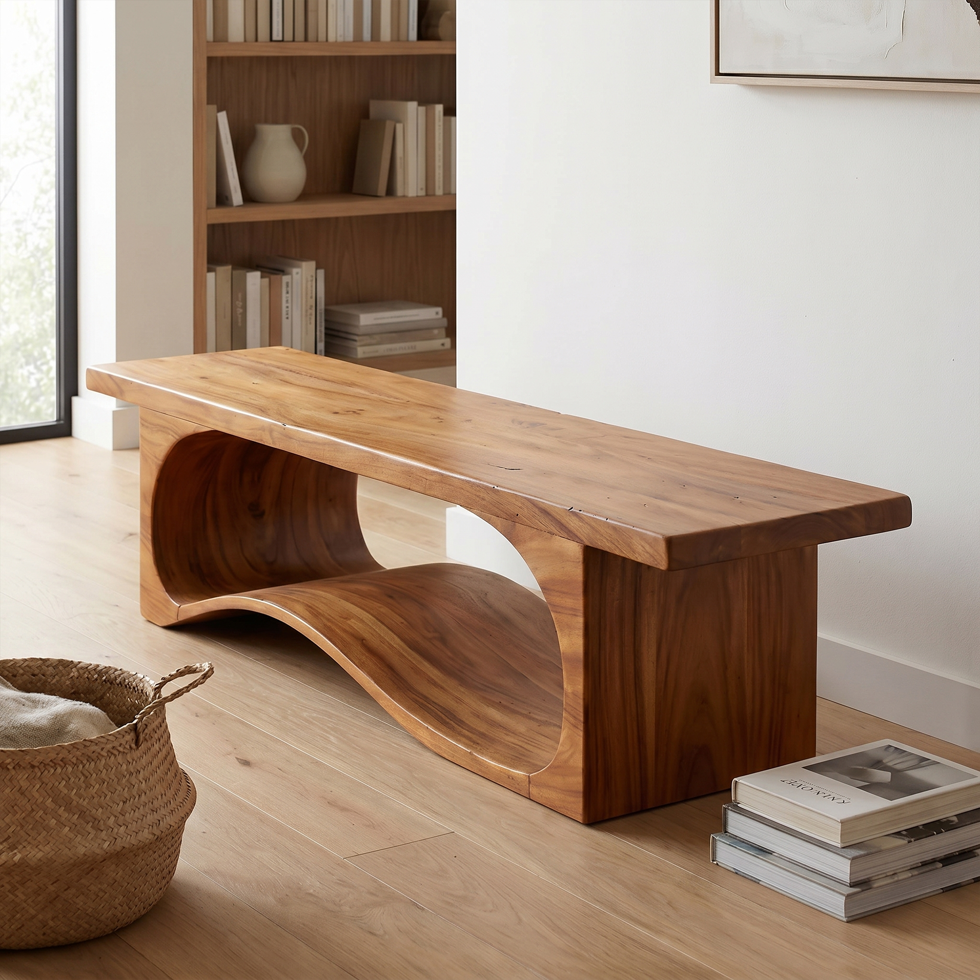 Sculptural Bench With Wave Design For Entryway SINLKIRS108