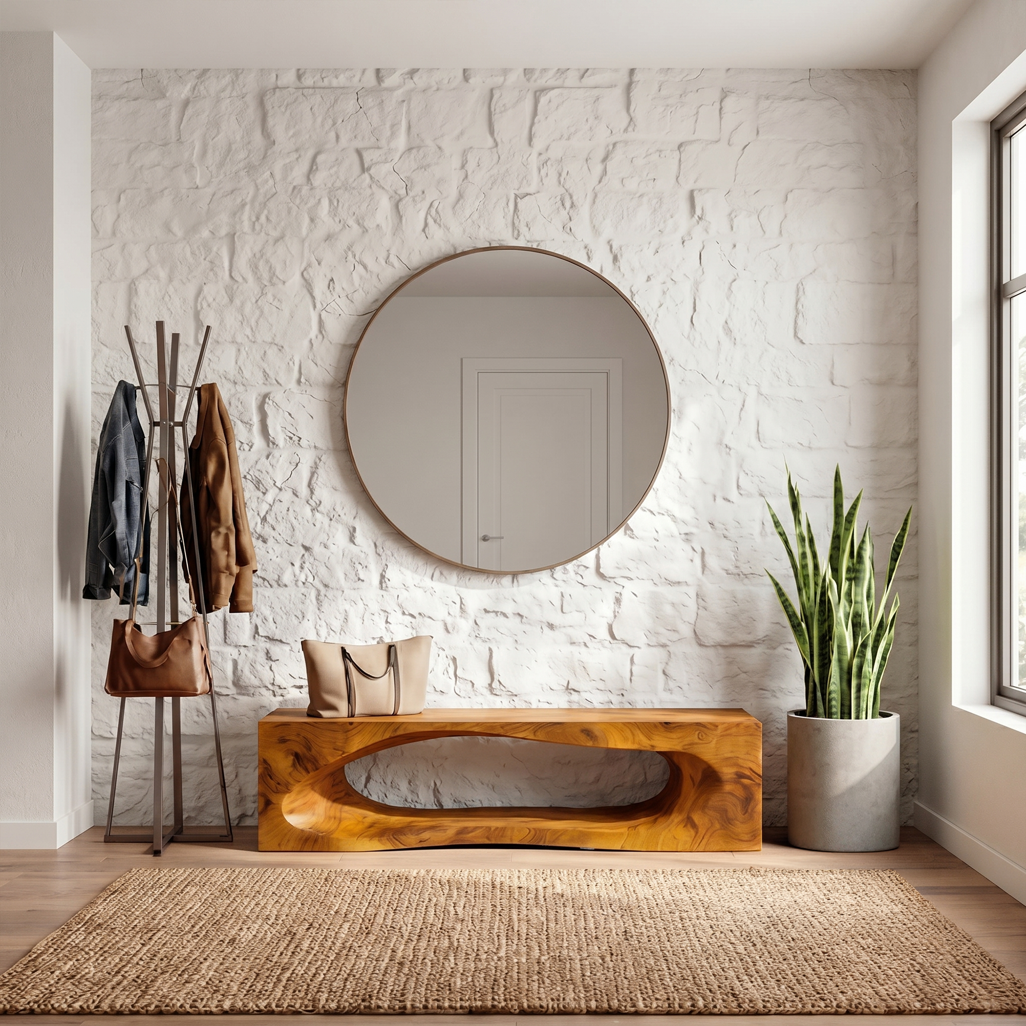Rustic Bench With Built In Storage Shelf For Entryway SINLKIRS109