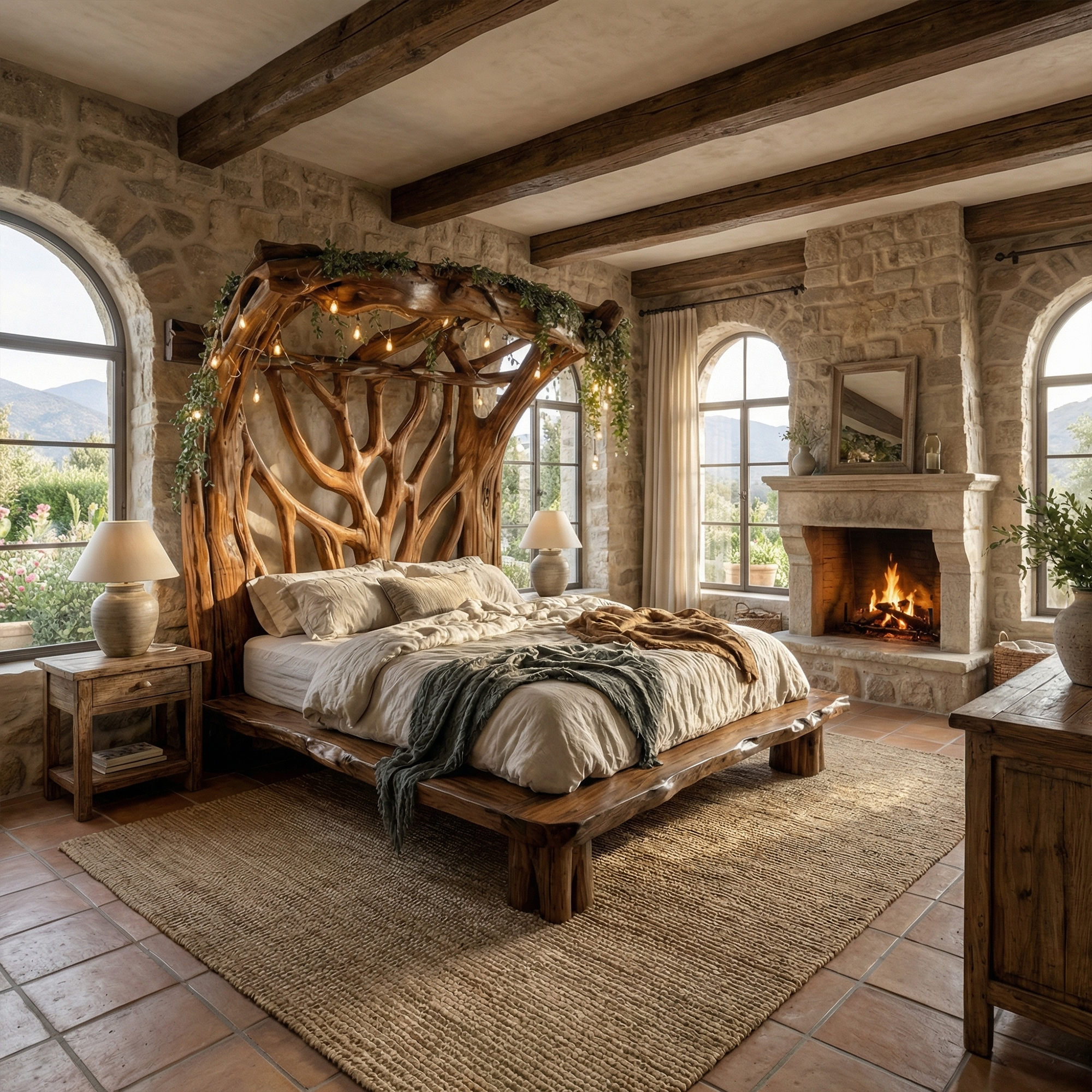 Rustic Tree Bed Modern Bedroom SINLKIWB046