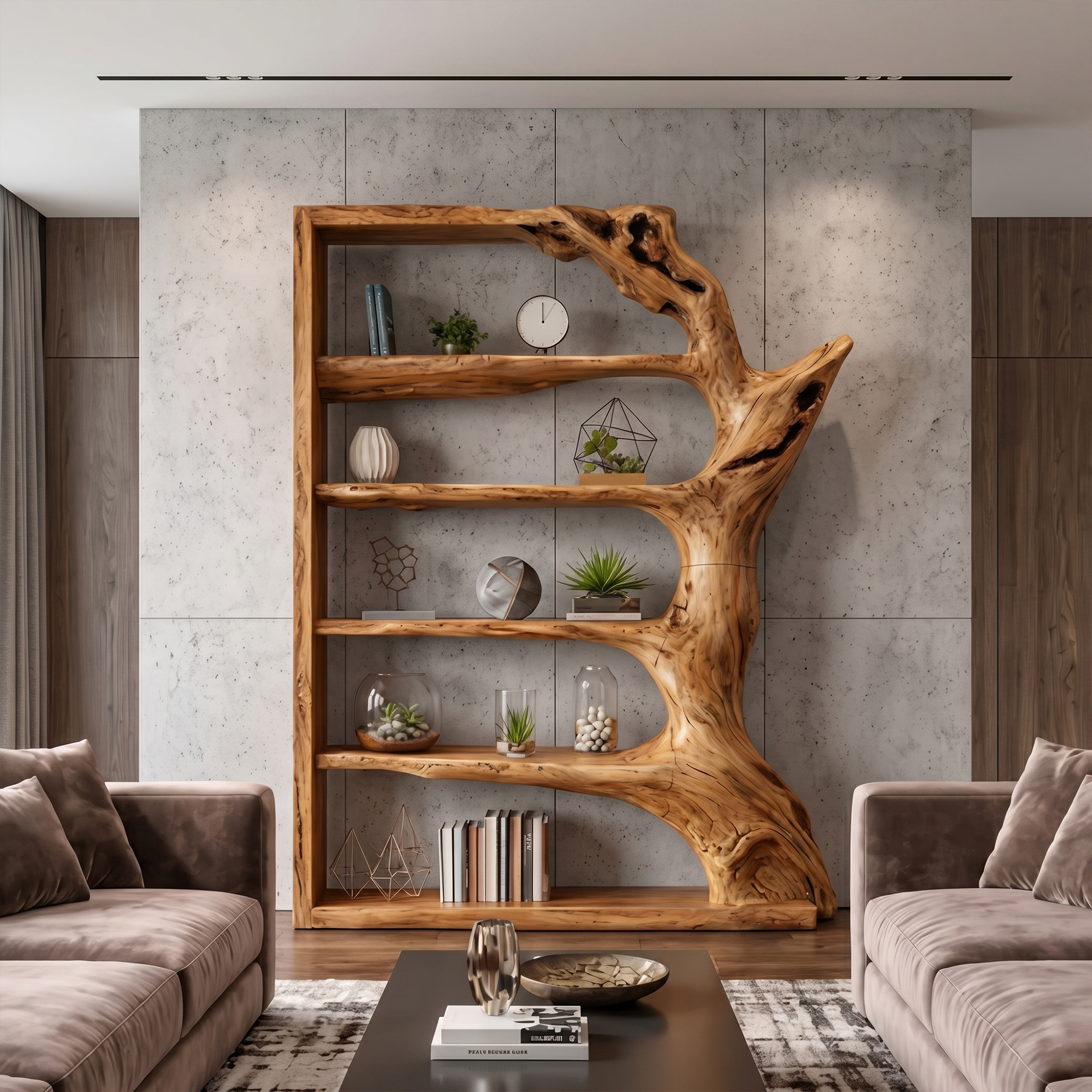 Contemporary Tree Bookshelf With Artistic Solid Wood Design For Living Room SINLKITB740