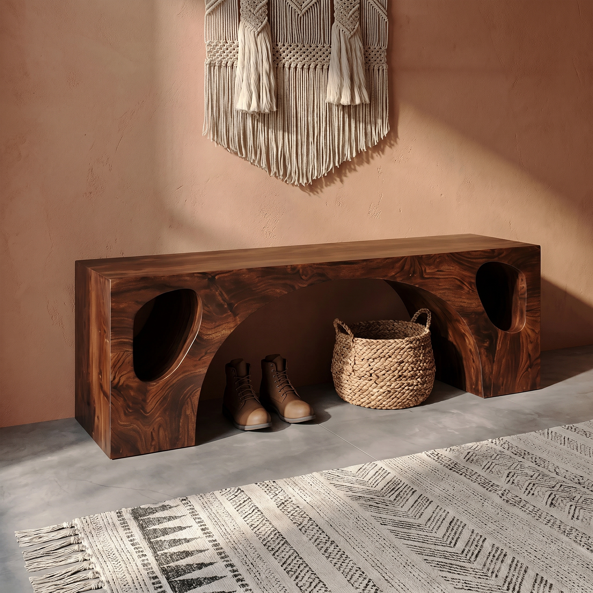 Modern Organic Bench With Sculptural Arch Base For Entryway SINLKIRS111