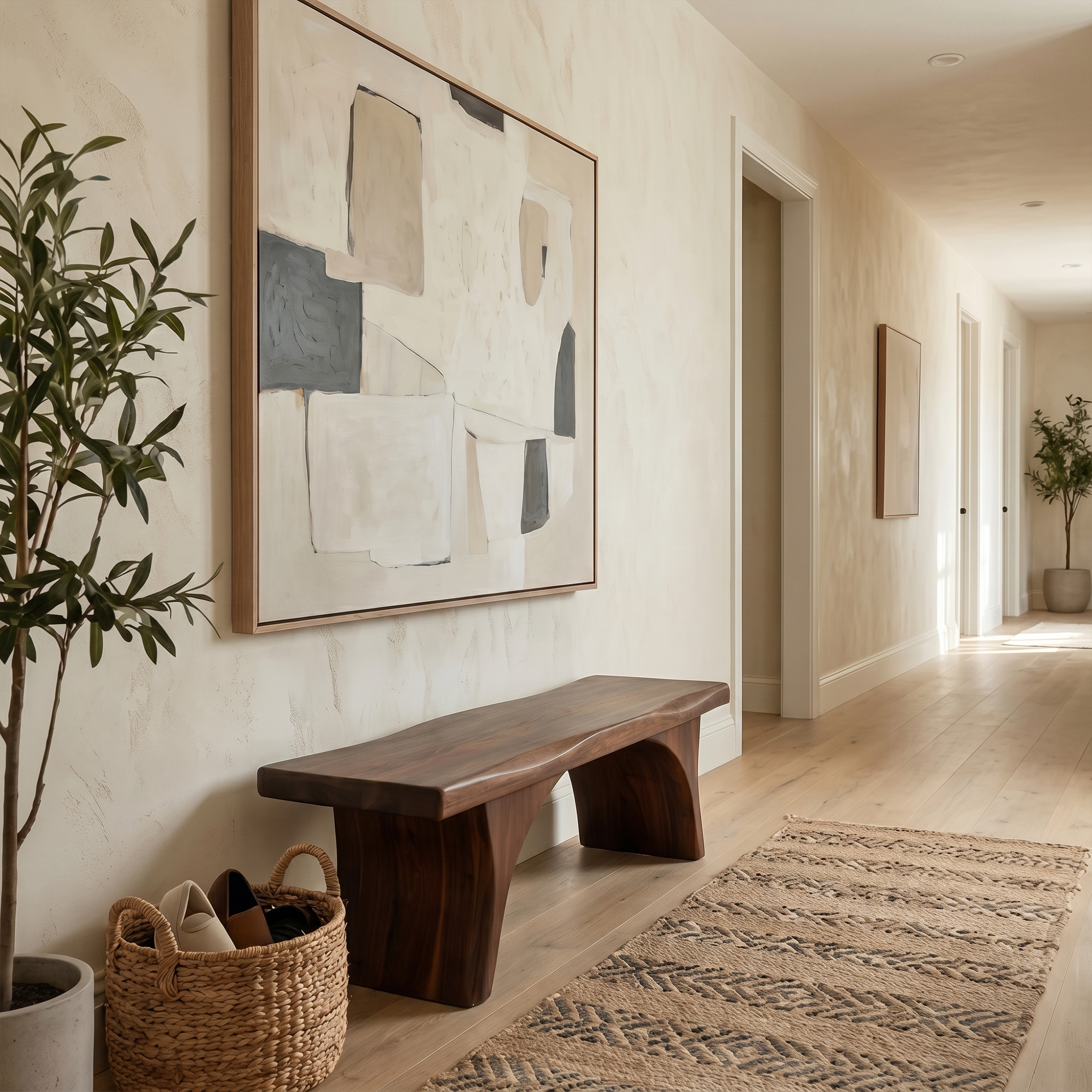 Organic Sculptural Bench With Curved Open Storage Base For Entryway And Living Room SINLKIRS112