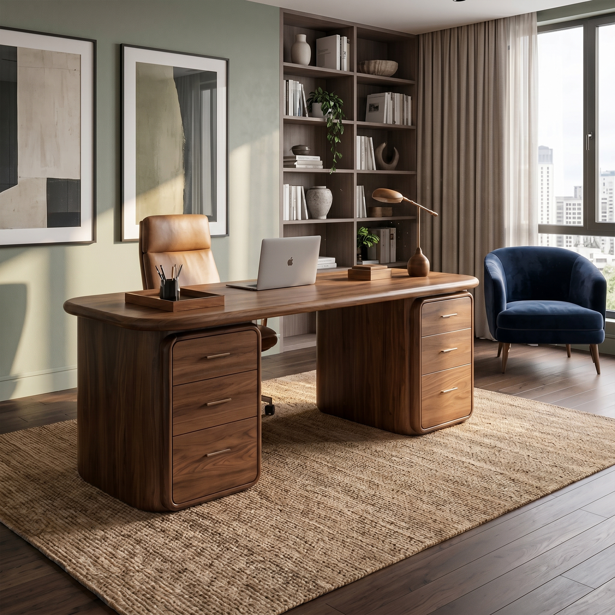 Contemporary Wood Desk With Built In Drawers For Home Office SINLKIDK145