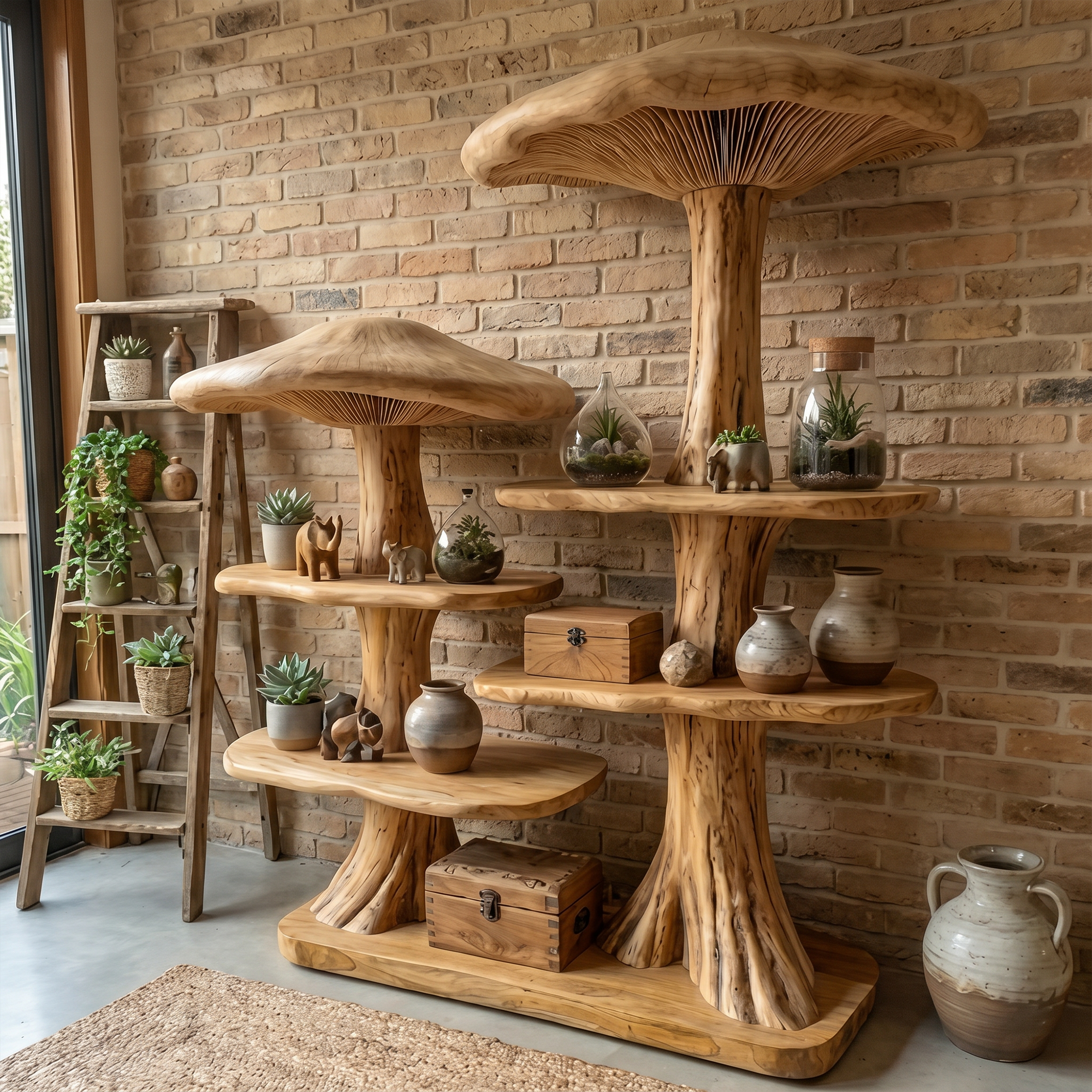 Mushroom Tree Bookshelf With Handcrafted Solid Wood Structure For Reading Corner SINLKITB744