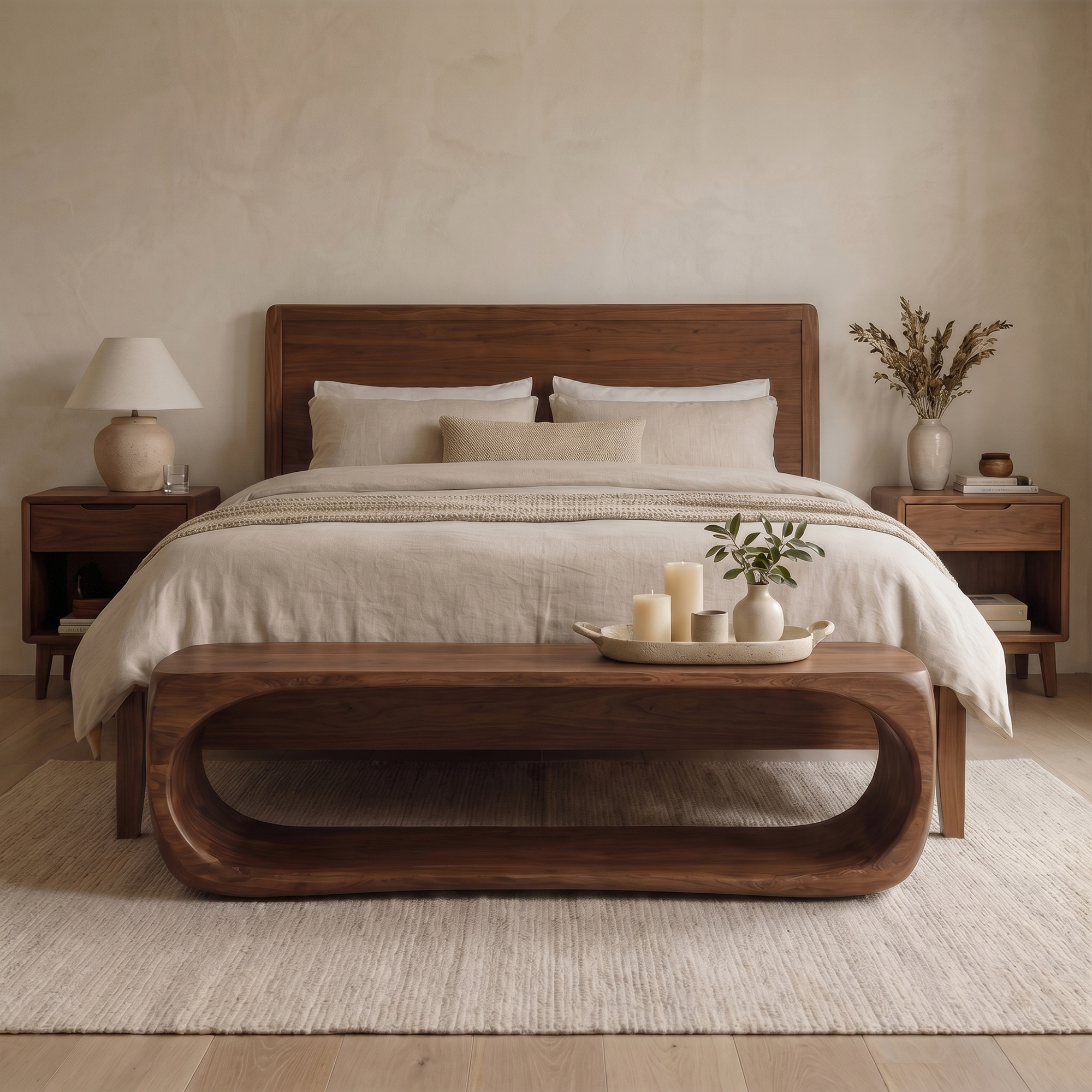 Organic Bench With Sculptural Curved Base And Open Storage Shelf For Entryway SINLKIRS114