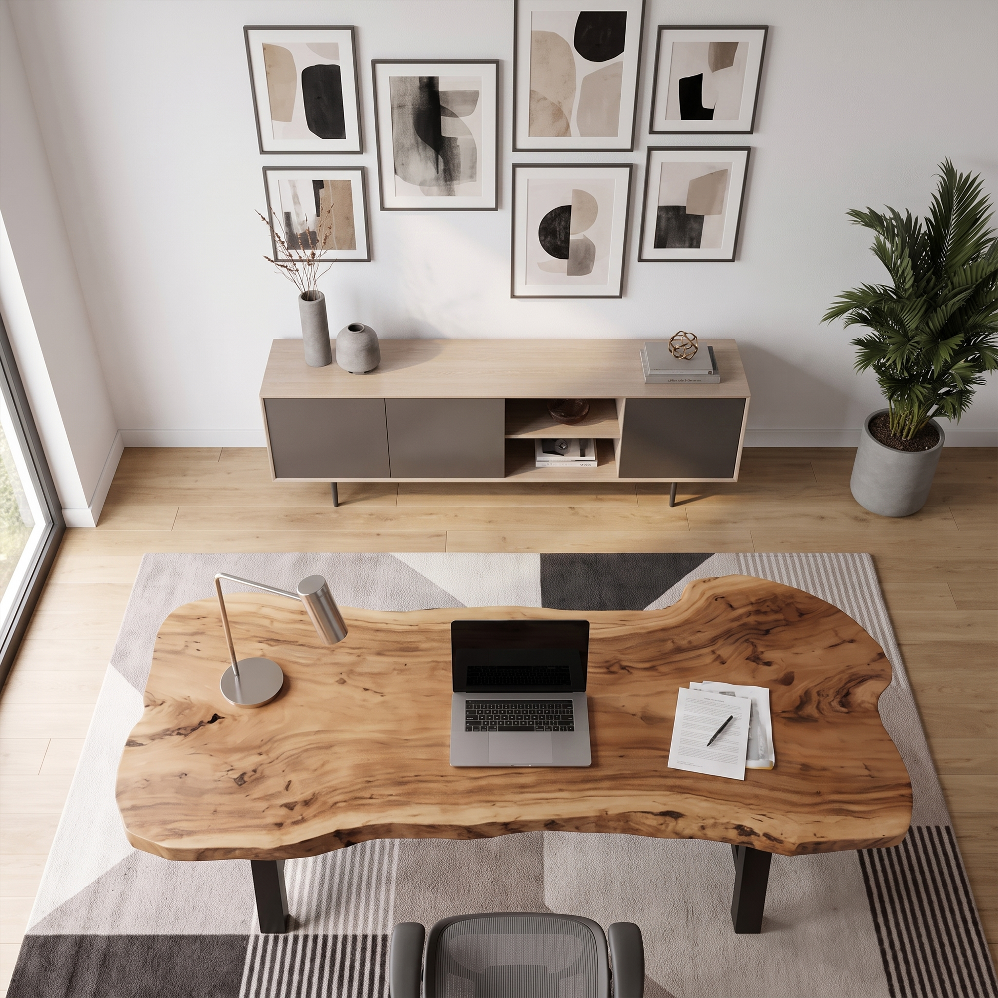 Rustic Writing Desk With Live Edge Wood Top And Metal Legs For Home Office SINLKIDK158