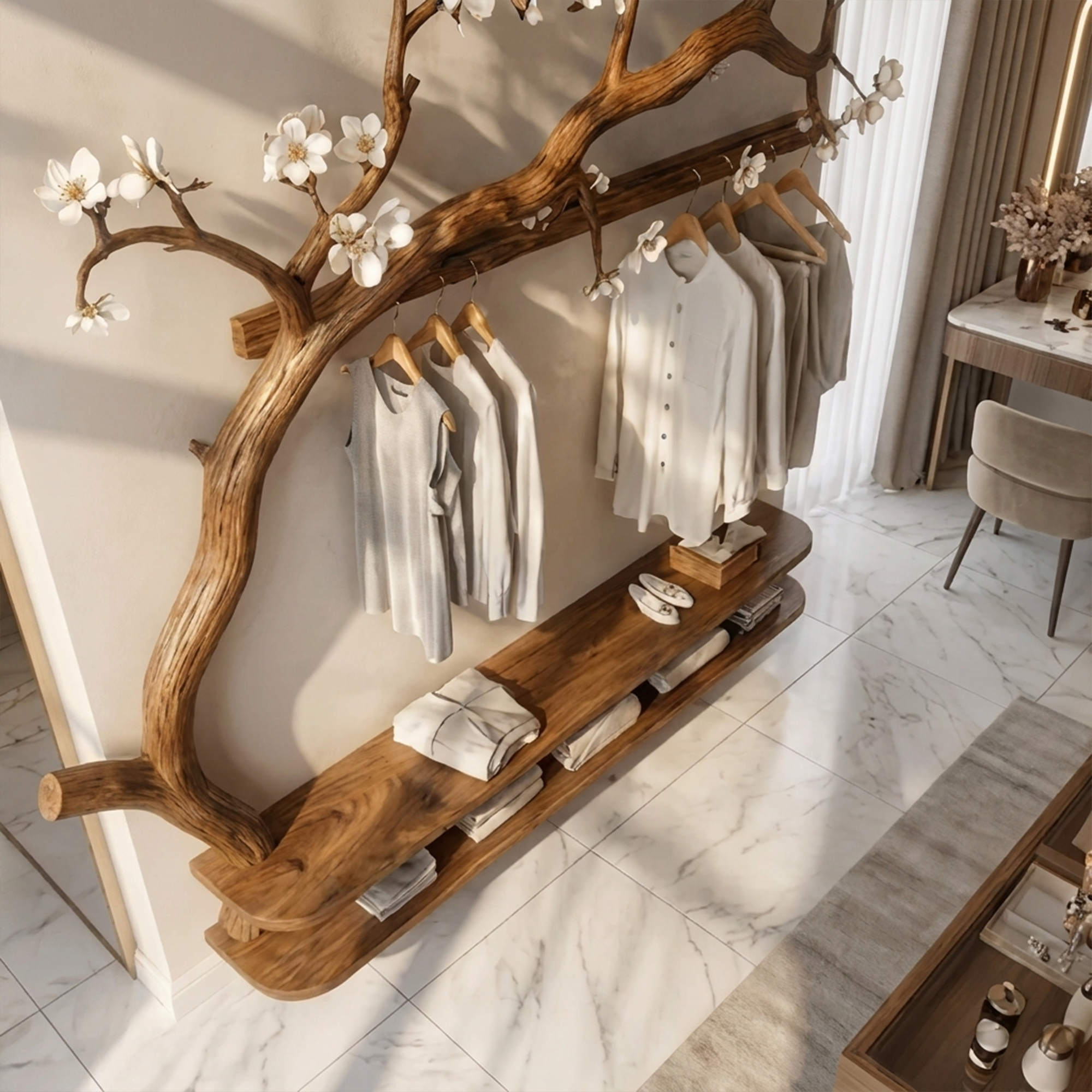 Scandinavian Tree Wardrobe Solid Wood Handcrafted Bedroom Organizer SINLKITCR061