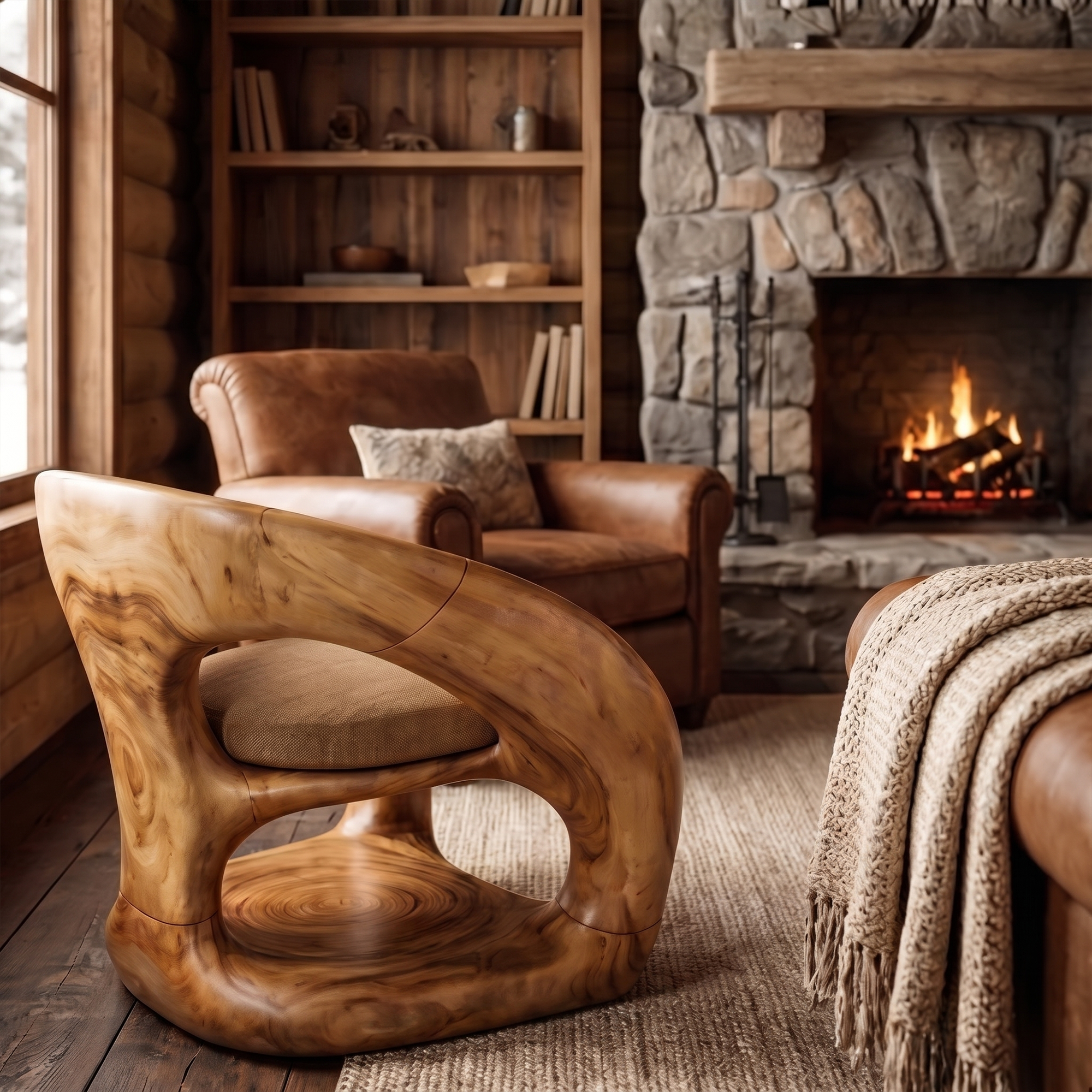 Nature Inspired Armchair Artistic Curved Wood Design For Living Room SINLKIAC028