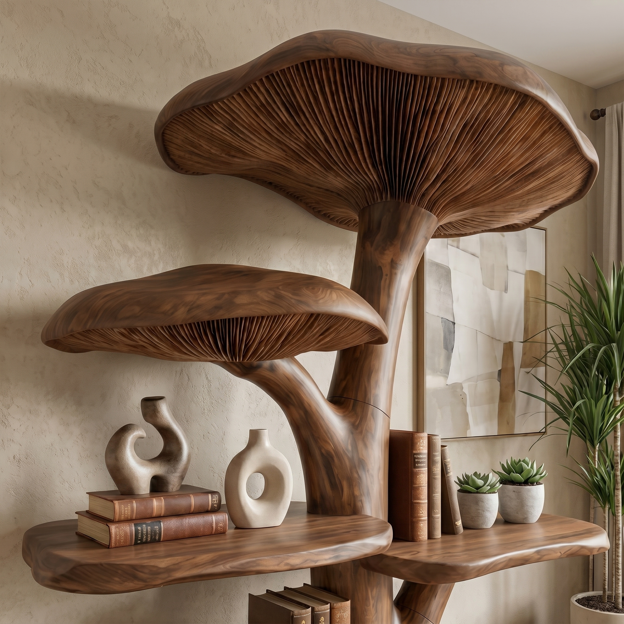 Organic Mushroom Shelf With Sculptural Solid Wood Form For Living Room SINLKITB747