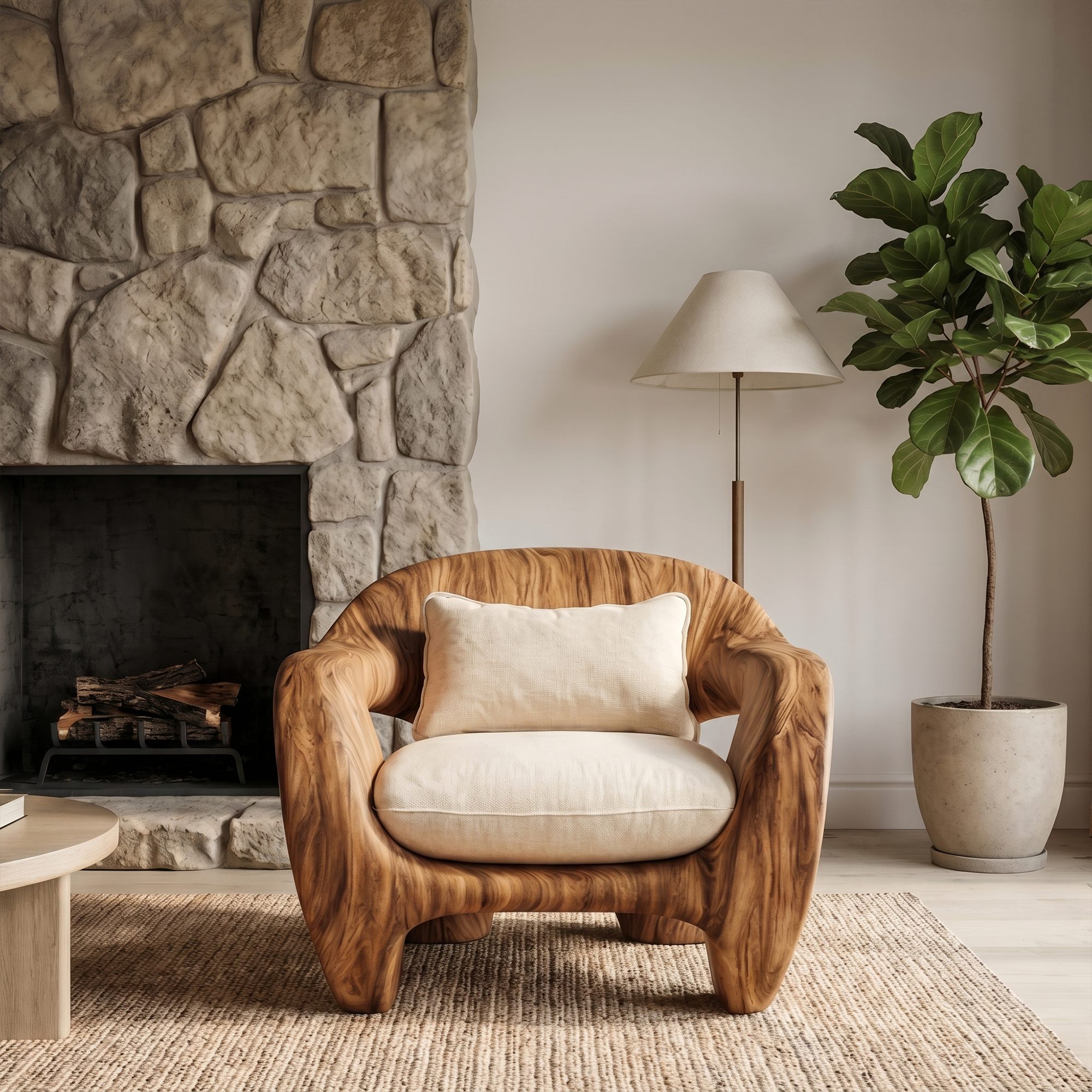 Organic Armchair Sculptural Wood Frame Design For Living Room SINLKIAC029