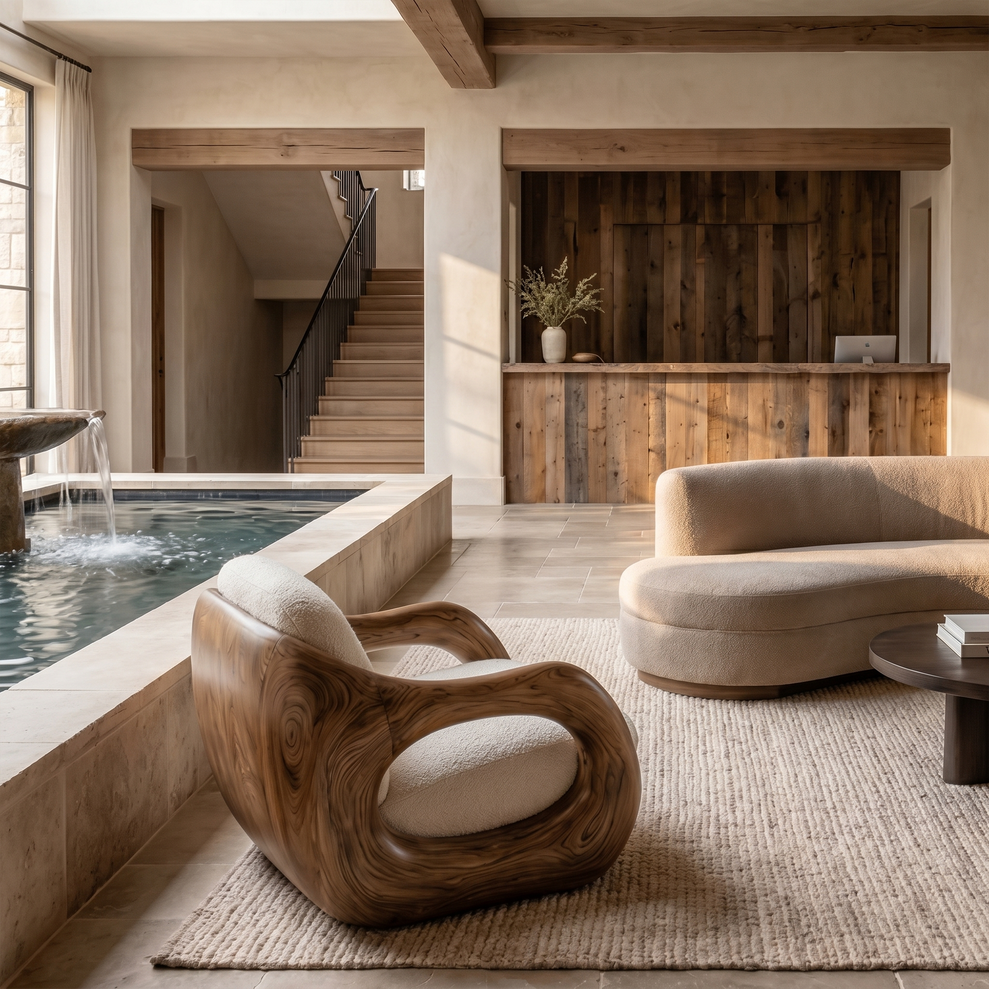 Sculptural Armchair Nature Inspired Wood Design For Living Room SINLKIAC031
