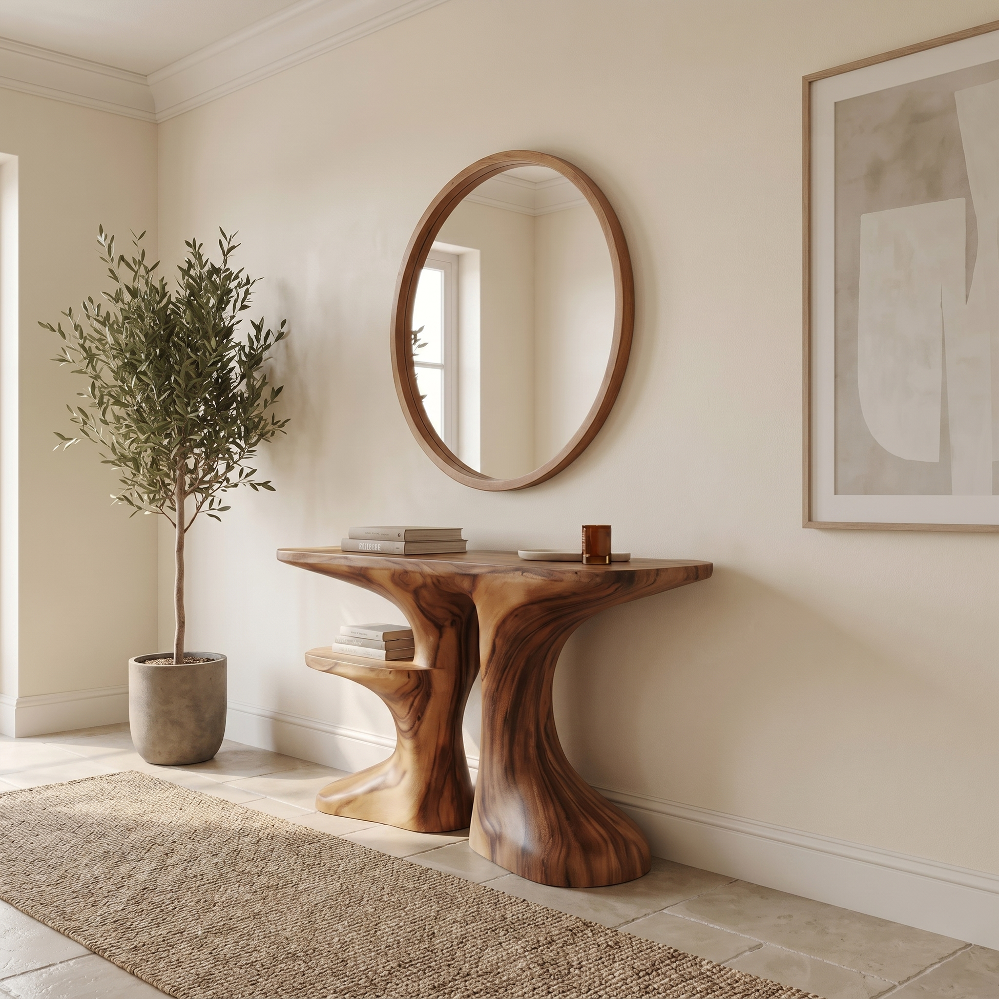 Organic Console Table With Live Edge Countertop And Sculptural Solid Wood Base For Entryway SINLKICS604